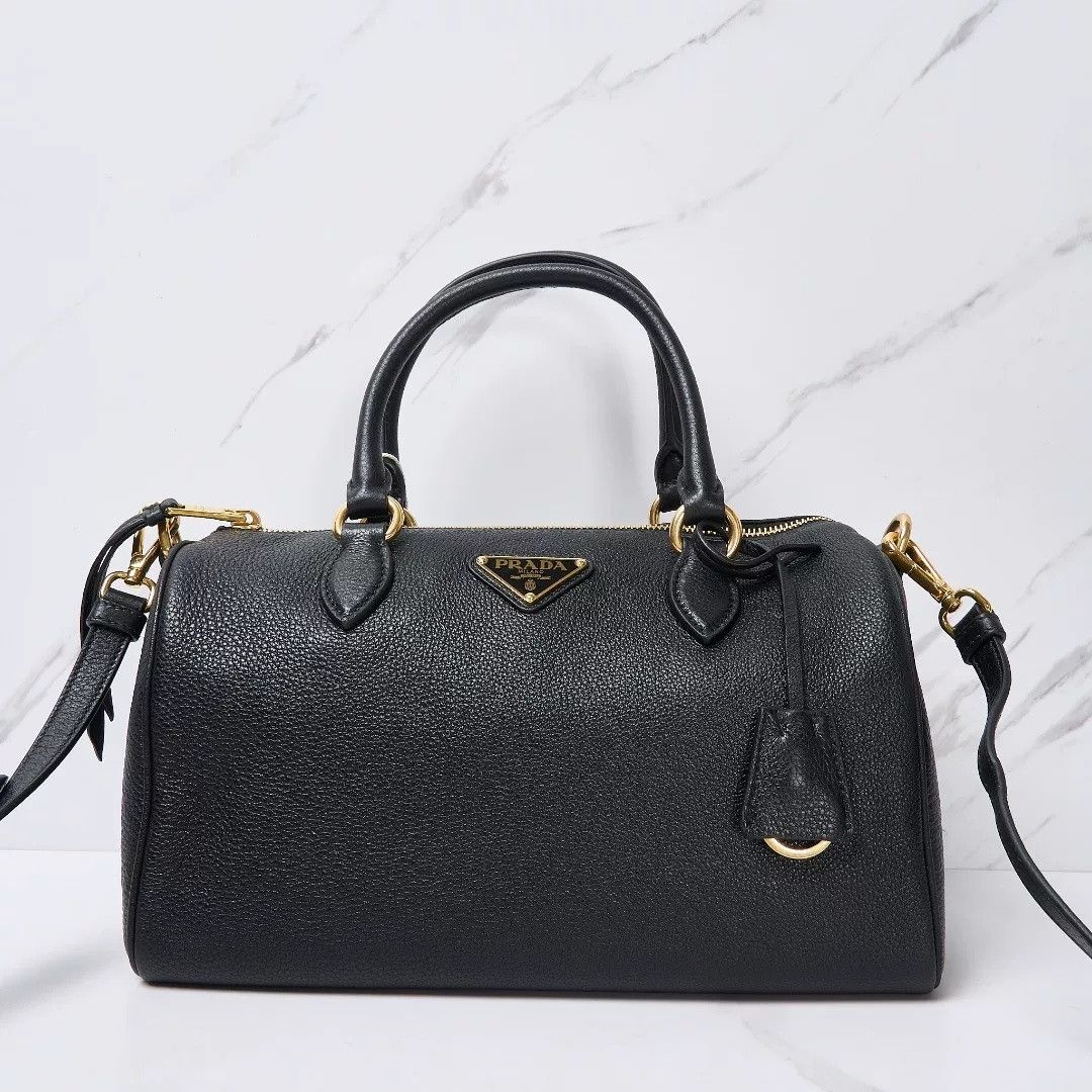Prada Prada Black Leather Boston Handbag Size ONE SIZE - 2 Thumbnail