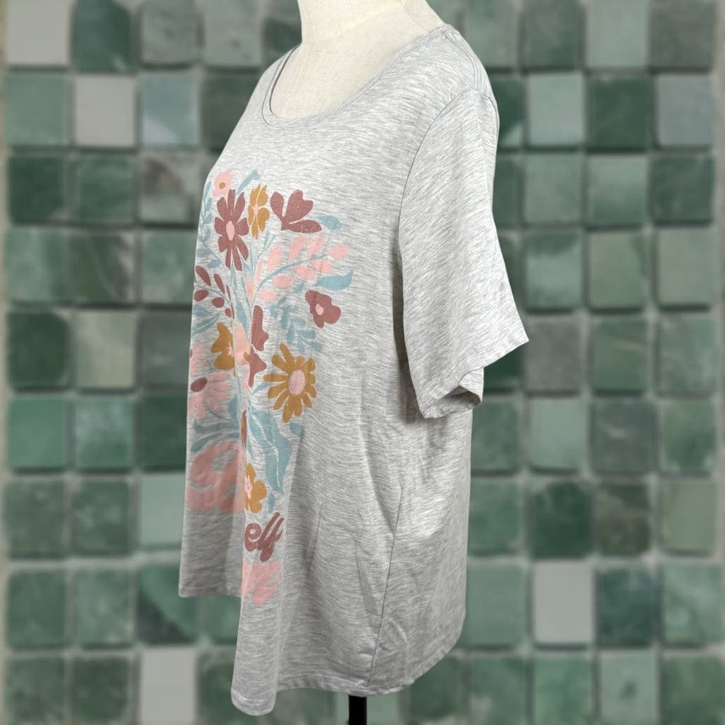 VIBE Womens 0X T Shirt Gray Floral Positive Vibes Graphic Boho Soft Cottage Nature Size XL / US 12-14 / IT 48-50 - 1 Thumbnail