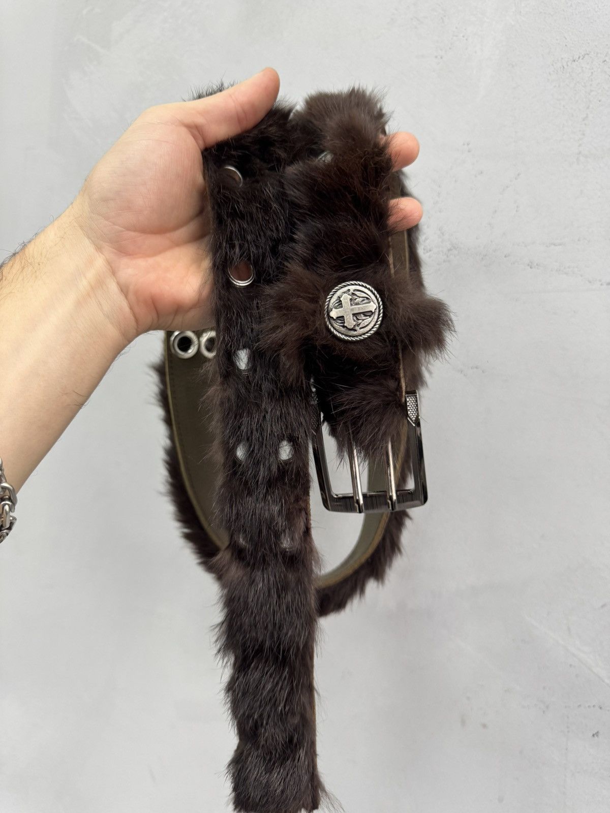 Le Grande Bleu (L.G.B.) Rare Fur fuzzy y2k Legrandebleu style leather belt rare Size ONE SIZE - 7 Thumbnail