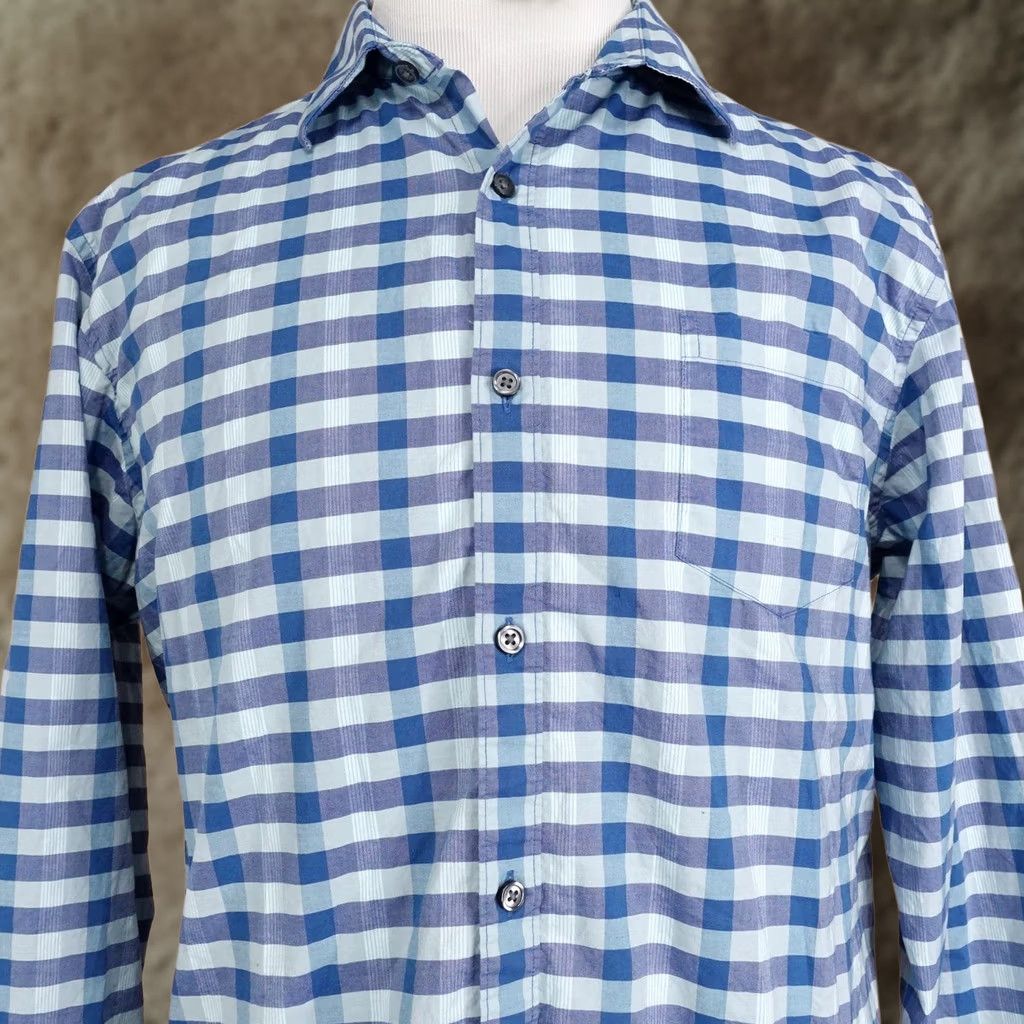 Liz Claiborne Claiborne Shirt Mens XL Blue Check Long Sleeve Button-Up Stretch Size US XL / EU 56 / 4 - 1 Thumbnail