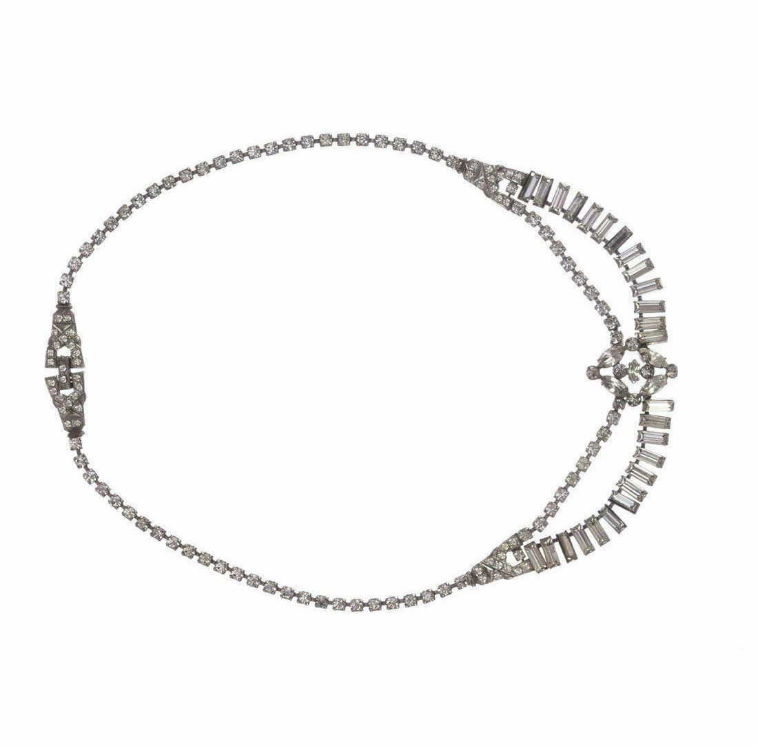 Designer Art Deco Phyllis Sterling Silver and Rhinestone Necklace Size ONE SIZE - 1 Thumbnail