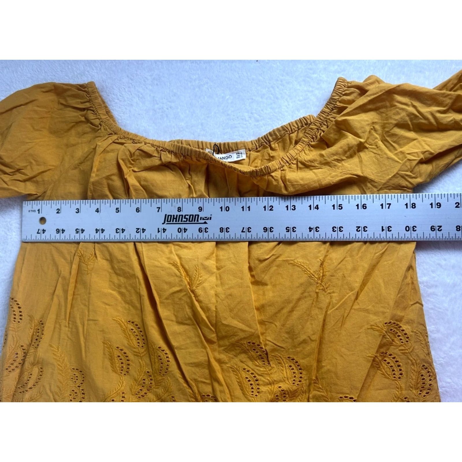 Mango Mango Blouse Eyelet Off-Shoulder Cotton Mustard Yellow 3/4 Sleeve Casual New Womens Medium XS? Size M / US 6-8 / IT 42-44 - 7 Thumbnail