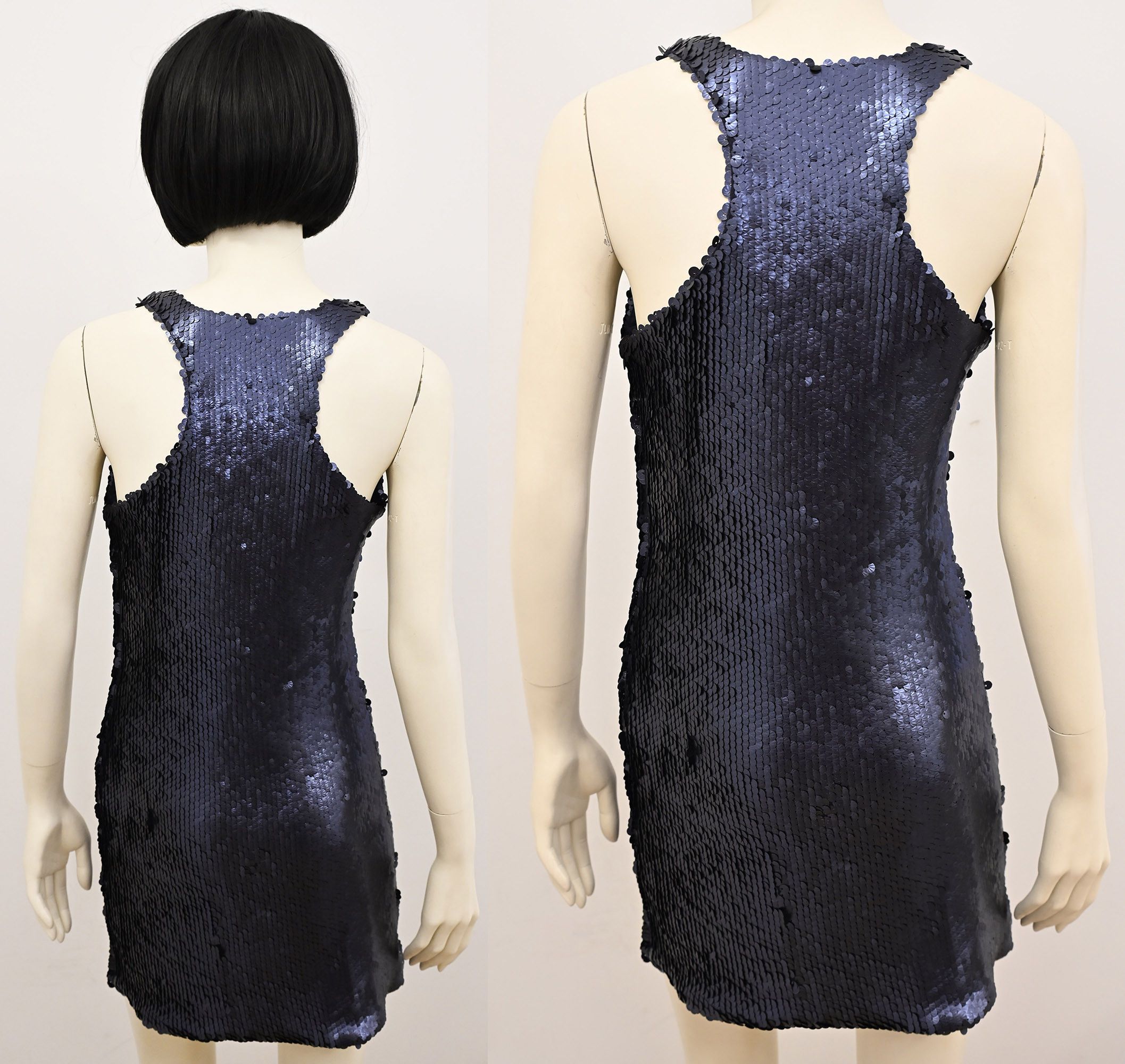 Vintage Bizuu sequined tank top mini dress in navy blue silk Size S / US 4 / IT 40 - 5 Thumbnail