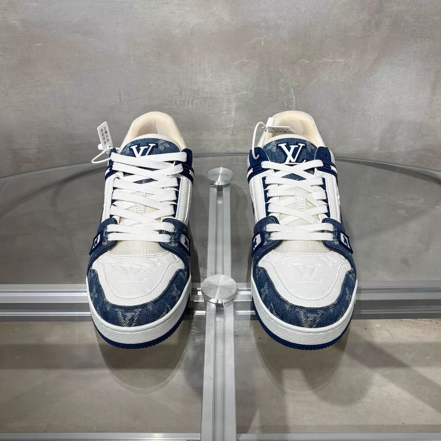 Louis Vuitton LV Trainer White Blue Denim UK8/42 New Original Box Size US 9 / EU 42 - 1 Thumbnail