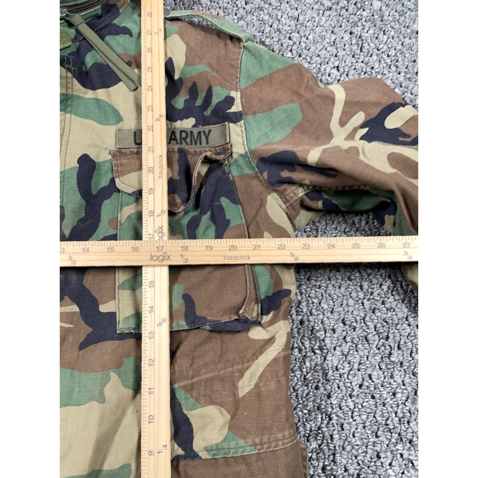 Vintage VINTAGE US Army M-65 Jacket Camouflage Short, Green, Cotton, Full Zip, Hooded, Lined, Four Front Pockets, Stand-Up Collar, Outdoor Military Size US 31 - 6 Thumbnail