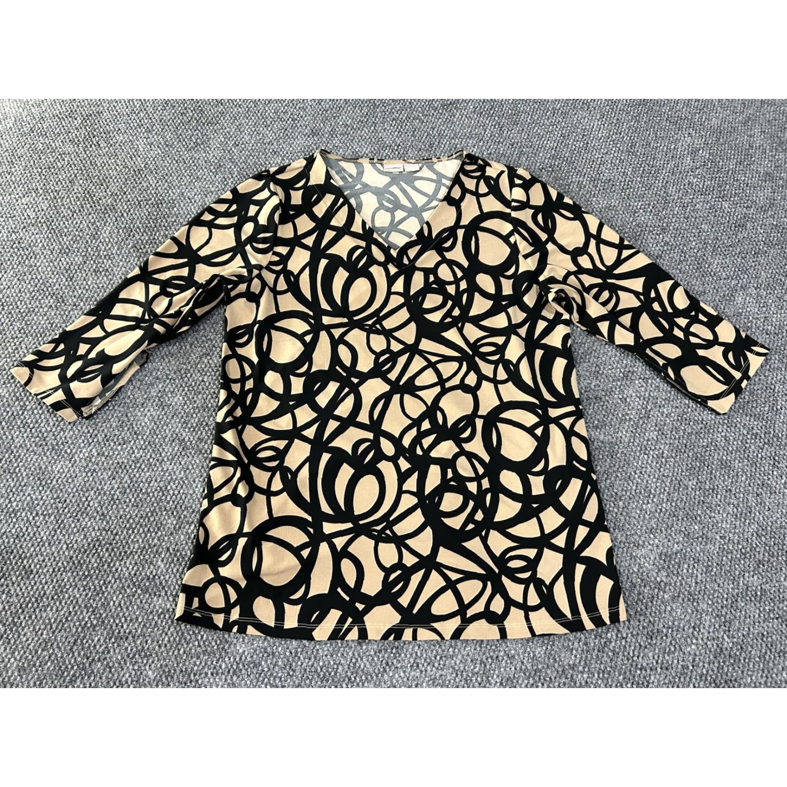 Vintage Chicos Shirt Womens 3 Beige Abstract Geometric Boat Neck Tunic Long Sleeve Top Size XS / US 0-2 / IT 36-38 - 2 Thumbnail