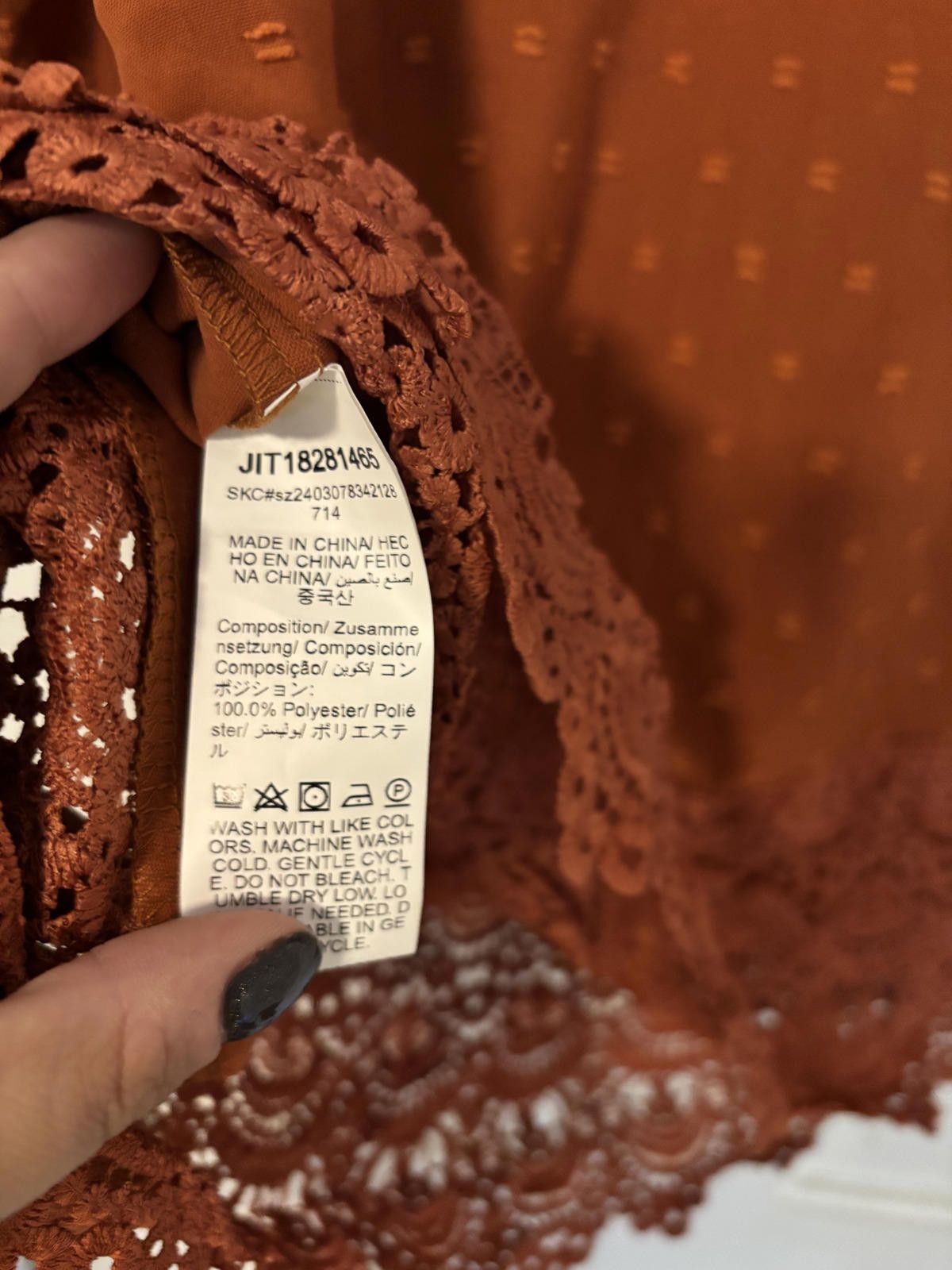 Other NWT Emery Rose Women's Rust Orange Top with Lace Hem Size M / US 6-8 / IT 42-44 - 6 Thumbnail