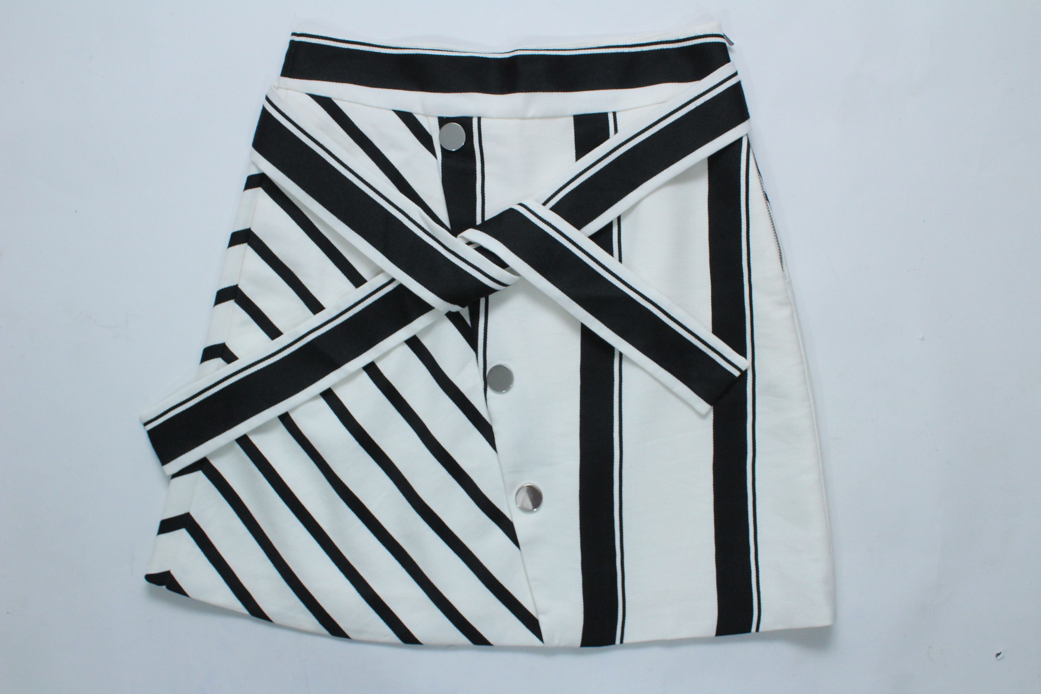 Maje Maje Jonson Striped Asymmetrical Tie-Waist Mini Skirt Size 27" / US 4 / IT 40 - 2 Thumbnail