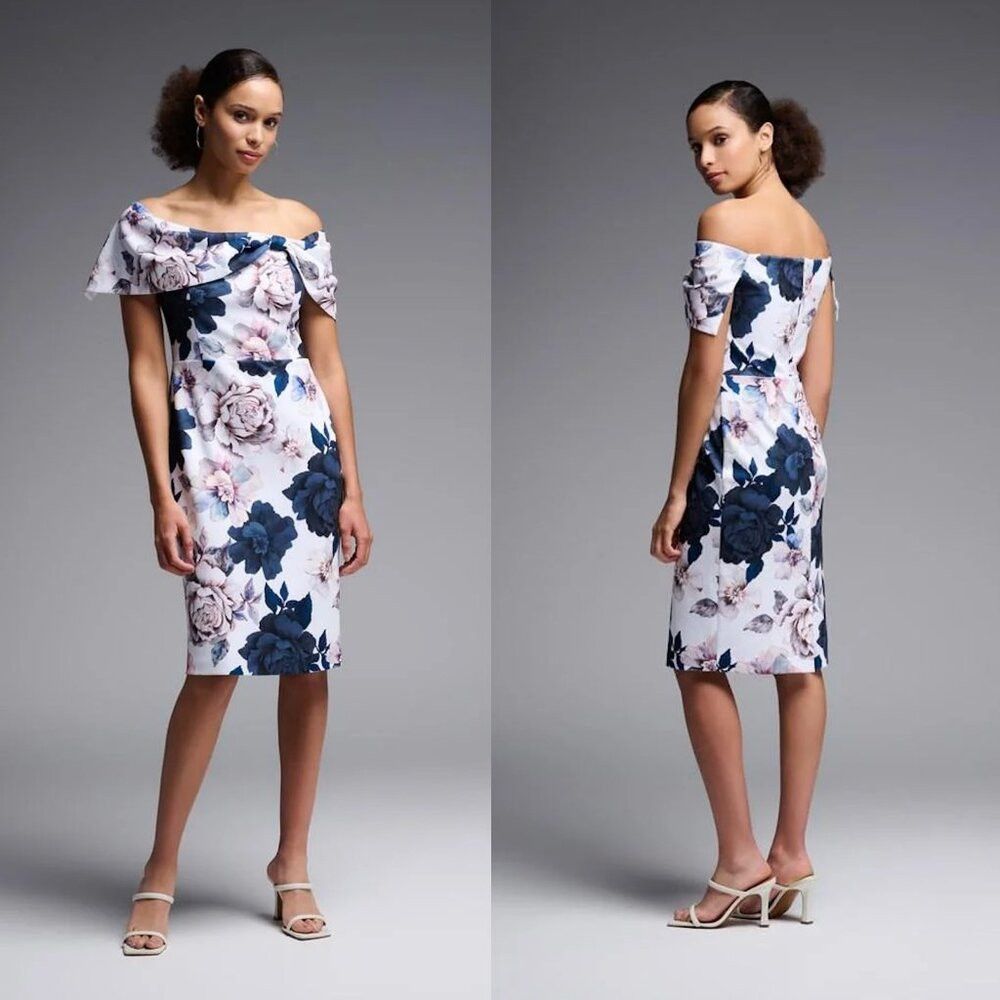 Joseph Ribkoff NWT New Joseph Ribkoff Floral Exposed Shoulder Dress Size 2 Size 3XL / US 20-22 - 1 Thumbnail