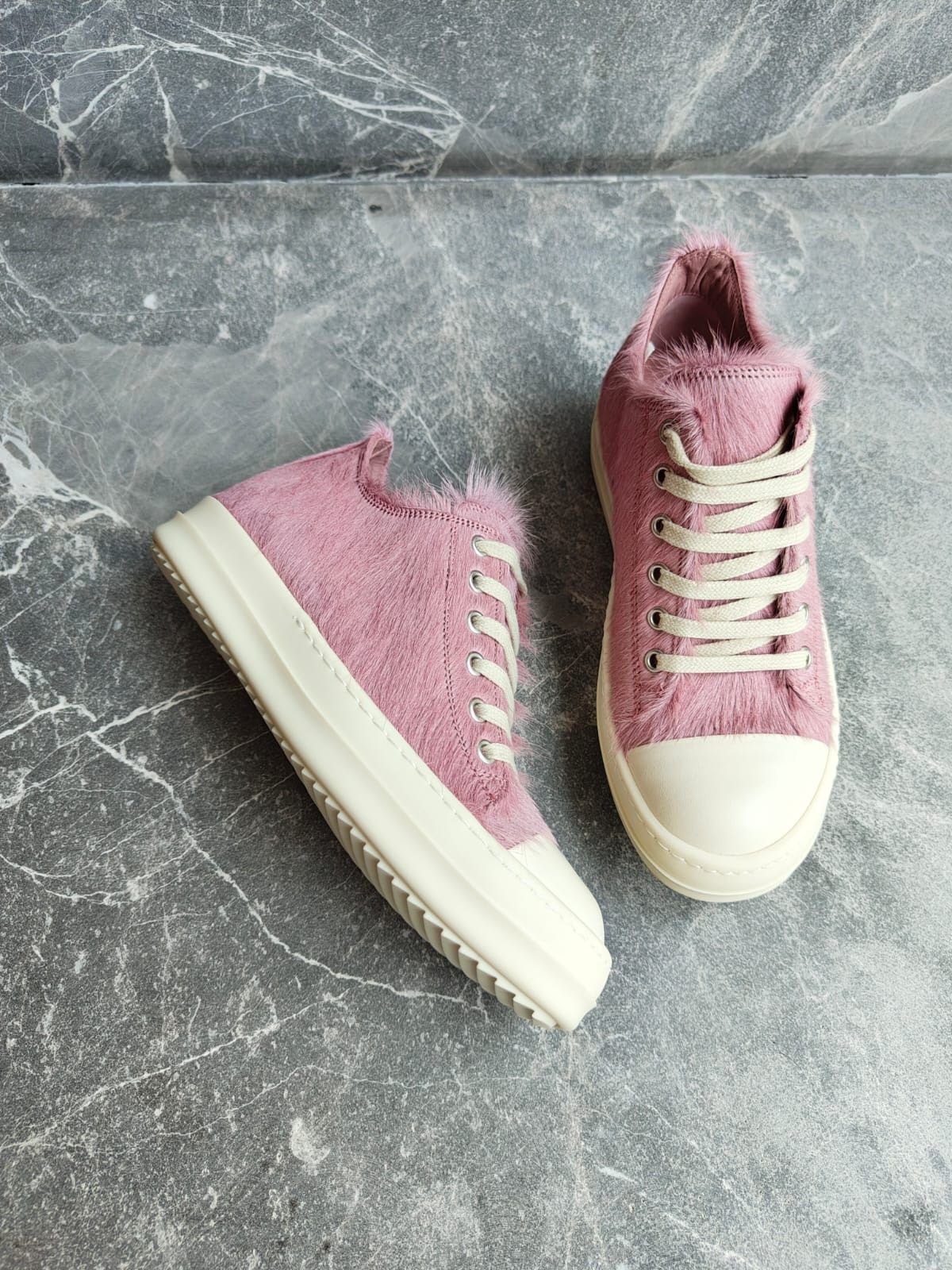 Rick Owens Rick Owens Womens Fur Shoes Low Sneakers Dusty Pink 