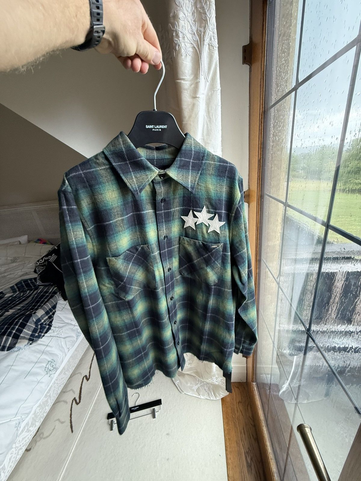 Amiri $990 Amiri leather star patch green flannel check shirt 48 Size US M / EU 48-50 / 2 - 19 Thumbnail