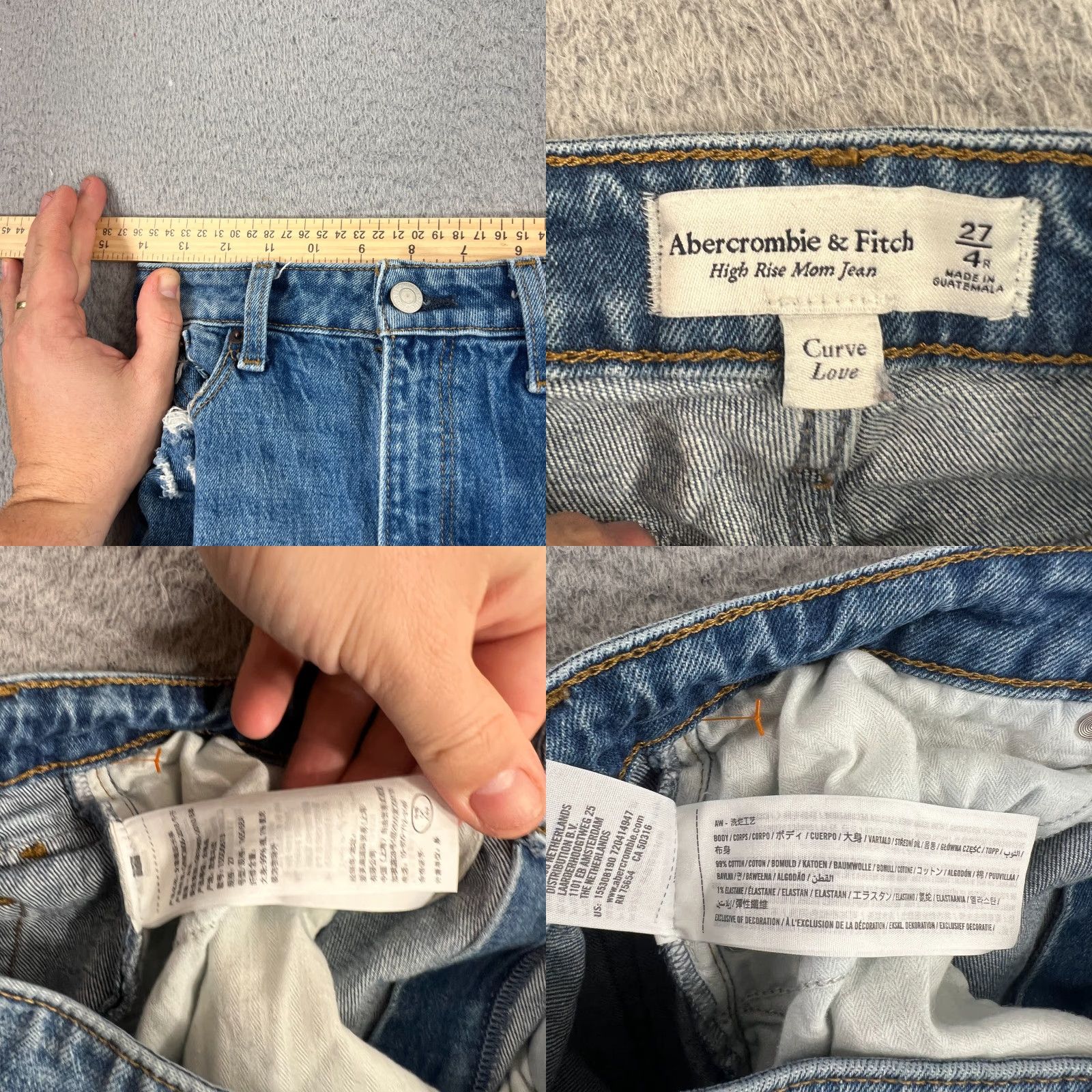 Abercrombie & Fitch Abercrombie & Fitch Mom High Rise Curve Love Jeans Size 27/4 R Blue Women Size 27" / US 4 / IT 40 - 9 Thumbnail