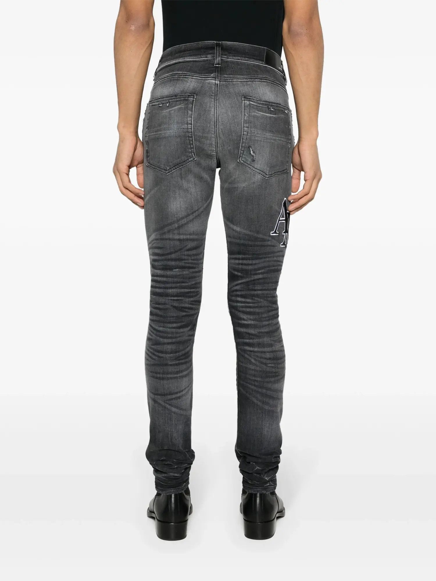 Amiri oc11z0225 Staggered Embroidered Logo Jeans in Storm Grey Size US 31 - 3 Thumbnail