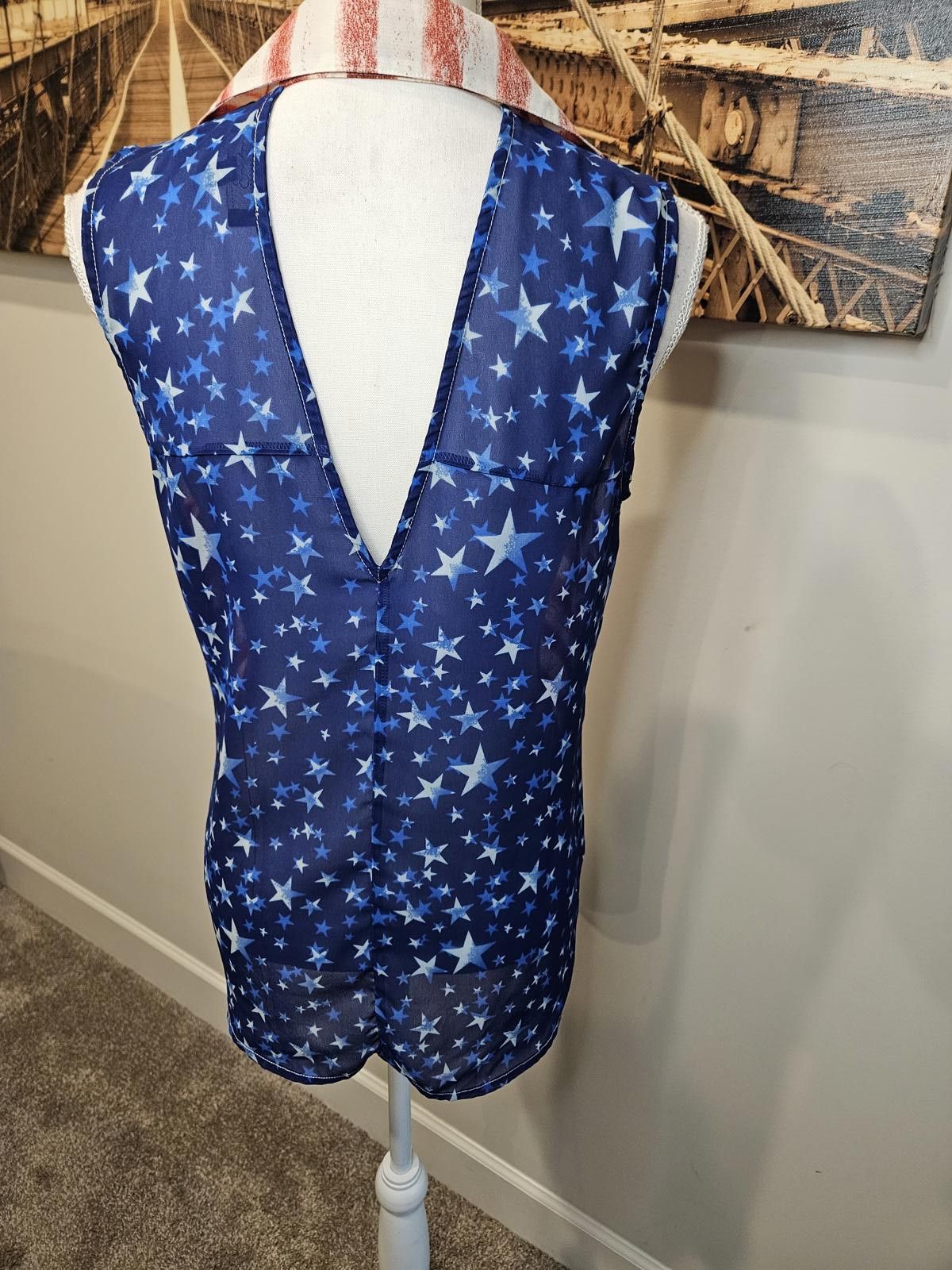 Designer Jessica Simpson Stars and Stripes Sleeveless Top Size M / US 6-8 / IT 42-44 - 3 Thumbnail