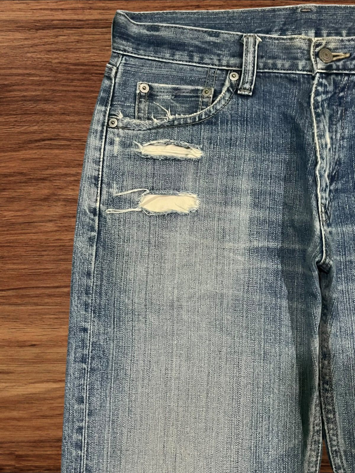 Japanese Brand × Uniqlo ⚡️Trashed⚡️Japanese Brand Uniqlo Broken Denim Blue Wash Jeans Size US 32 / EU 48 - 5 Thumbnail