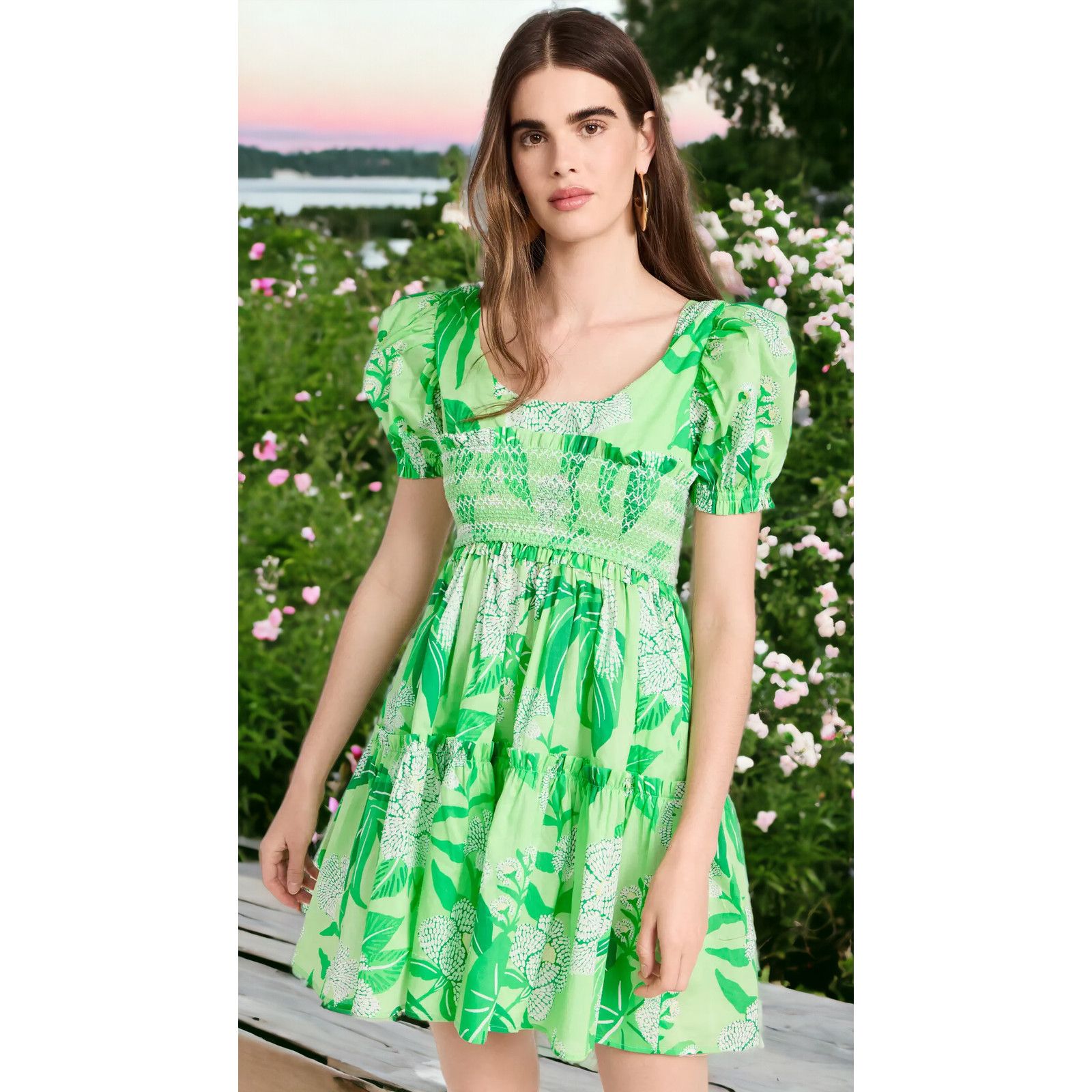 image of NWT - Farm Rio Dewdrop Floral Green Mini Dress Size: Xl, Women's