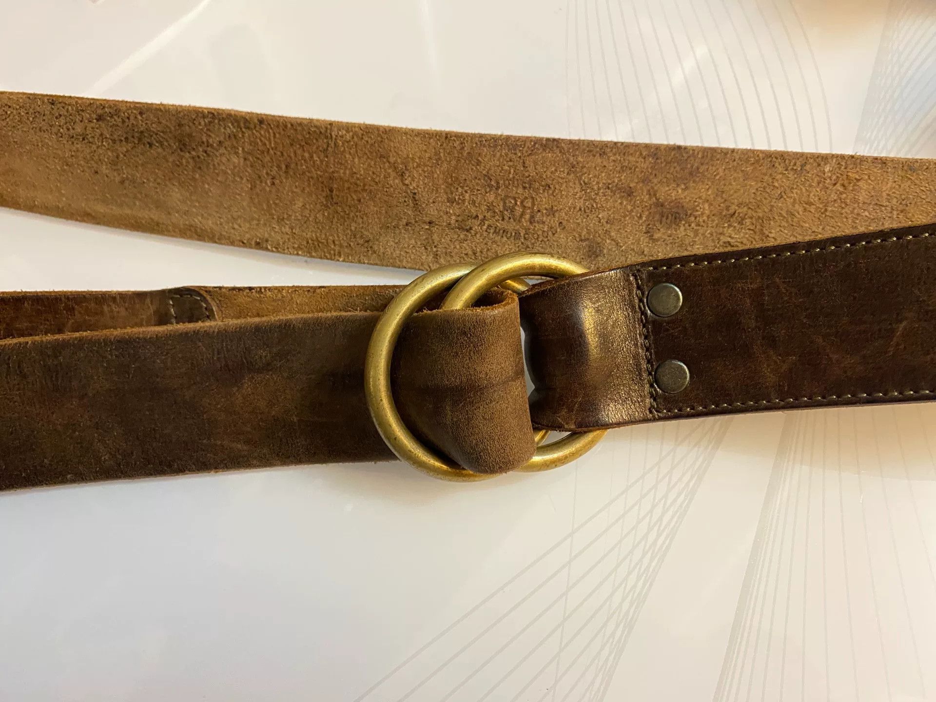 RRL Ralph Lauren Classic Double RL Brass Buckle Leather Belt Size ONE SIZE - 1 Thumbnail