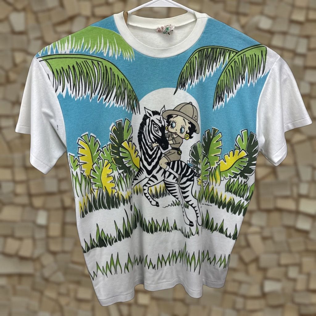 Vintage VINTAGE Betty Boop BJ Frog T Shirt 1980s Unisex XL Cotton White Graphic Tee Zebra Safari 80s Retro Pop Culture Size US XL / EU 56 / 4 - 1 Thumbnail