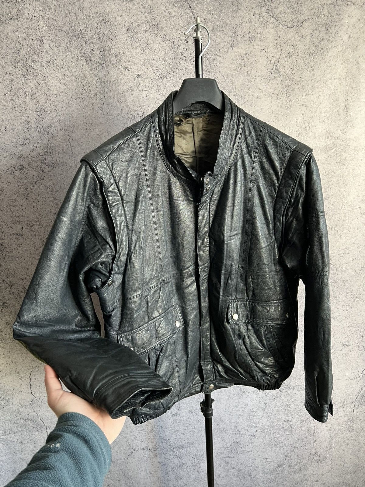 Genuine Leather Vintage Genuine Leather Bomber Jacket 90s Transformer Vest Size US L / EU 52-54 / 3 - 1 Thumbnail