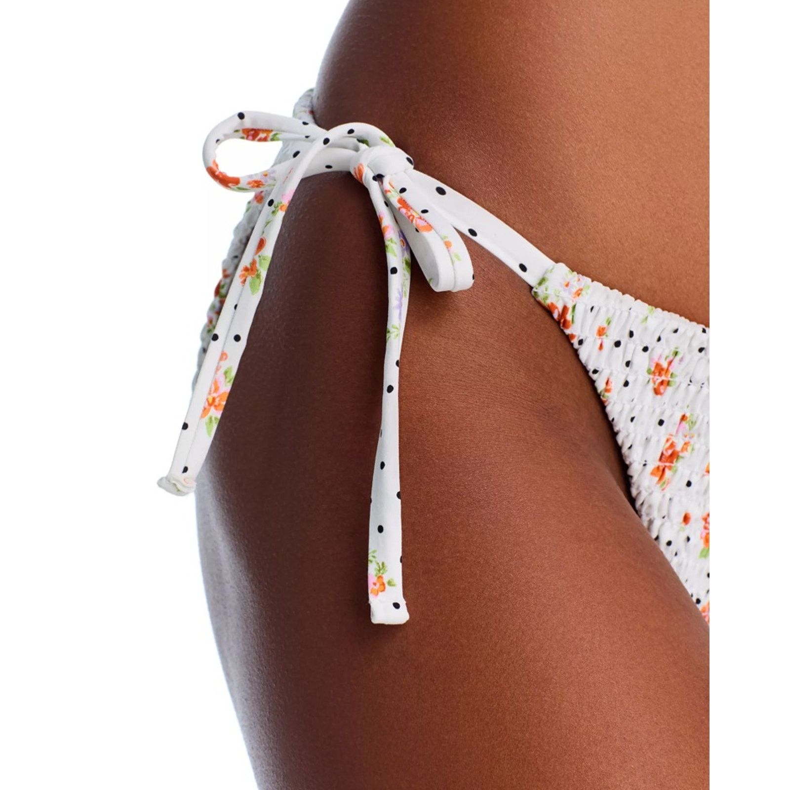 AQUA AQUA Women White Floral Tie Side Swim Bikini Bottom Size XL Size ONE SIZE - 3 Thumbnail