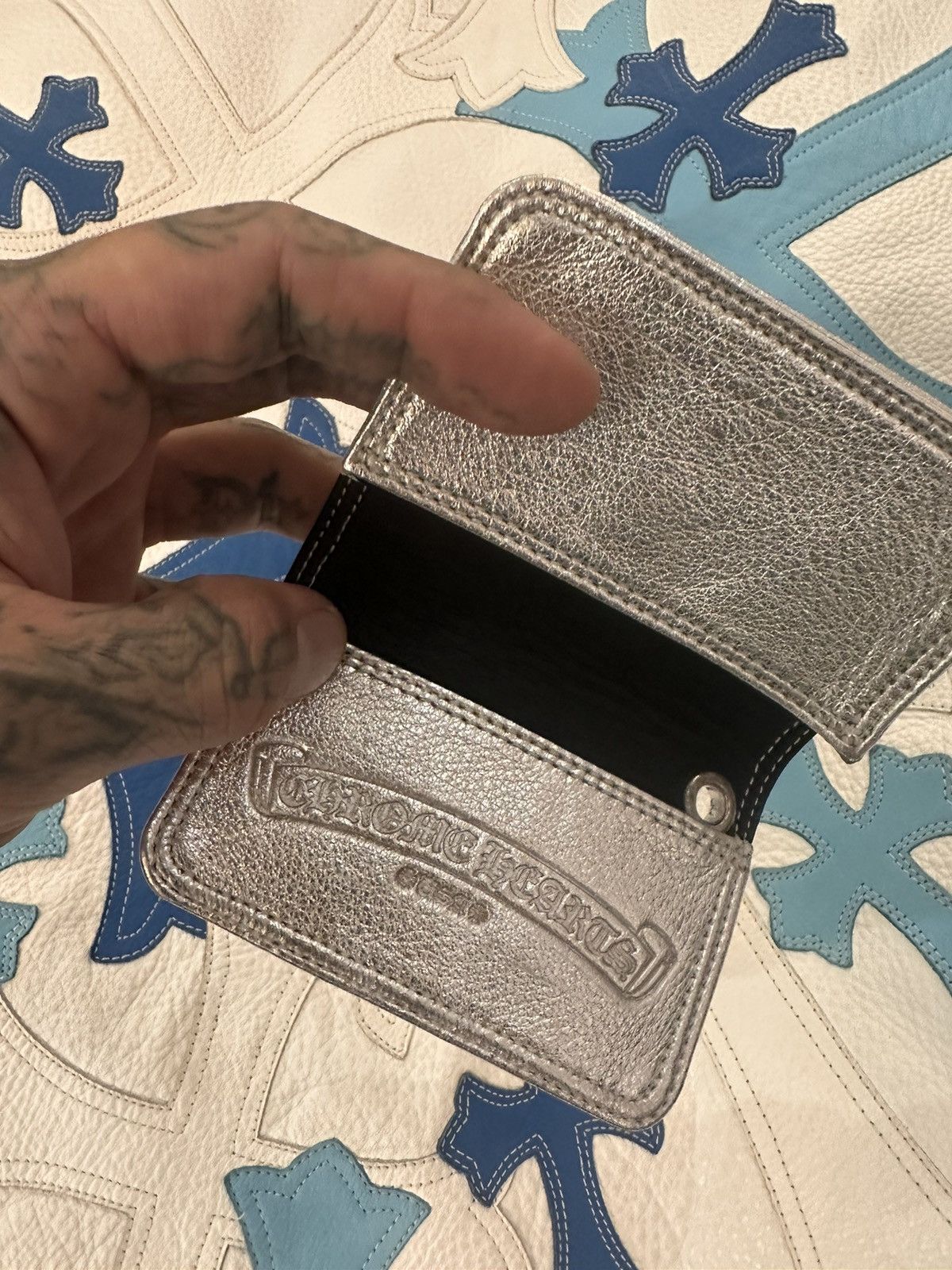 Chrome Hearts CHROME HEARTS NEW SILVER LEATHER WALLET CARD HOLDER Size ONE SIZE - 4 Thumbnail
