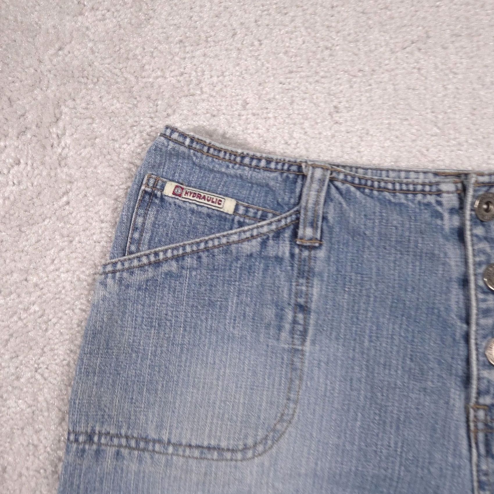 Vintage HYDRAULIC Jeans Shorts Juniors 9/10 Blue Denim Utility Button Fly Casual Pockets Size 30" / US 8 / IT 44 - 3 Thumbnail
