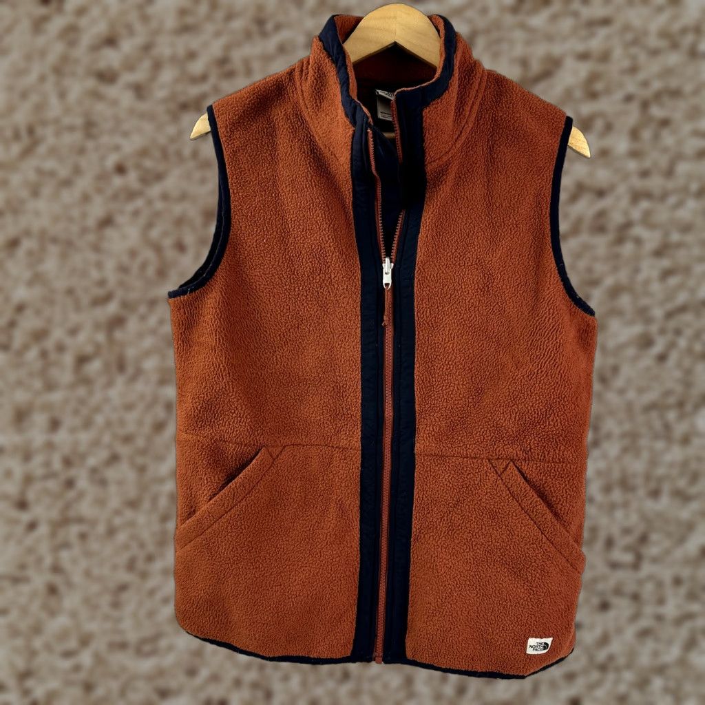 The North Face Carbondale Vest Mens Small Rust Red Brown Fleece Full Zip Hiking