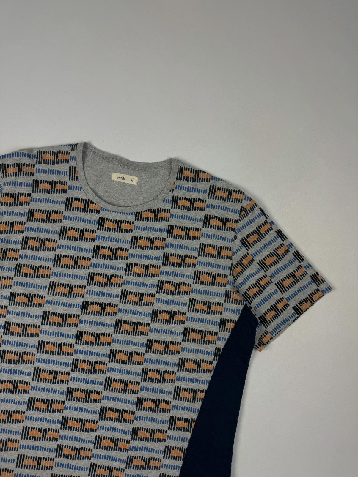 Designer × Folk FOLK Geometric Grey Multicolor Cotton Crew Neck T-Shirt Size US L / EU 52-54 / 3 - 4 Thumbnail