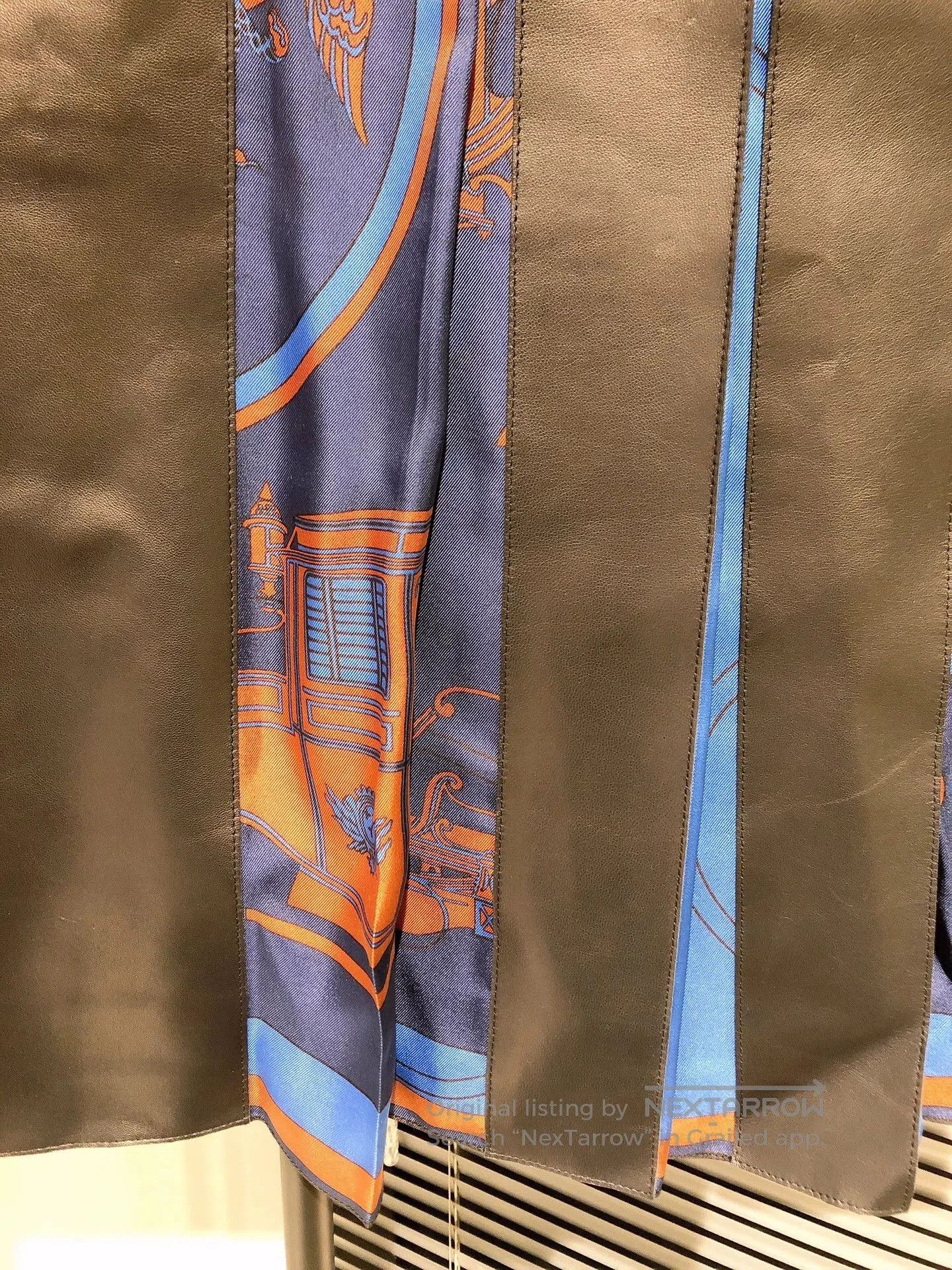 Hermes Black Leather Silk Pleated Skirt.