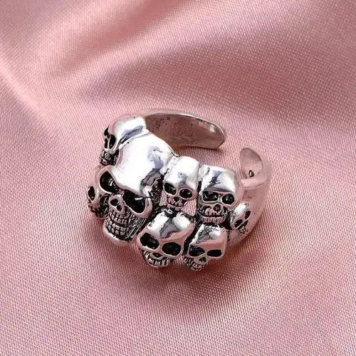Jewelry × Vintage Skulls Ring Raw Bones Gothic Death Rock Jewelry Chrome Size ONE SIZE - 4 Thumbnail