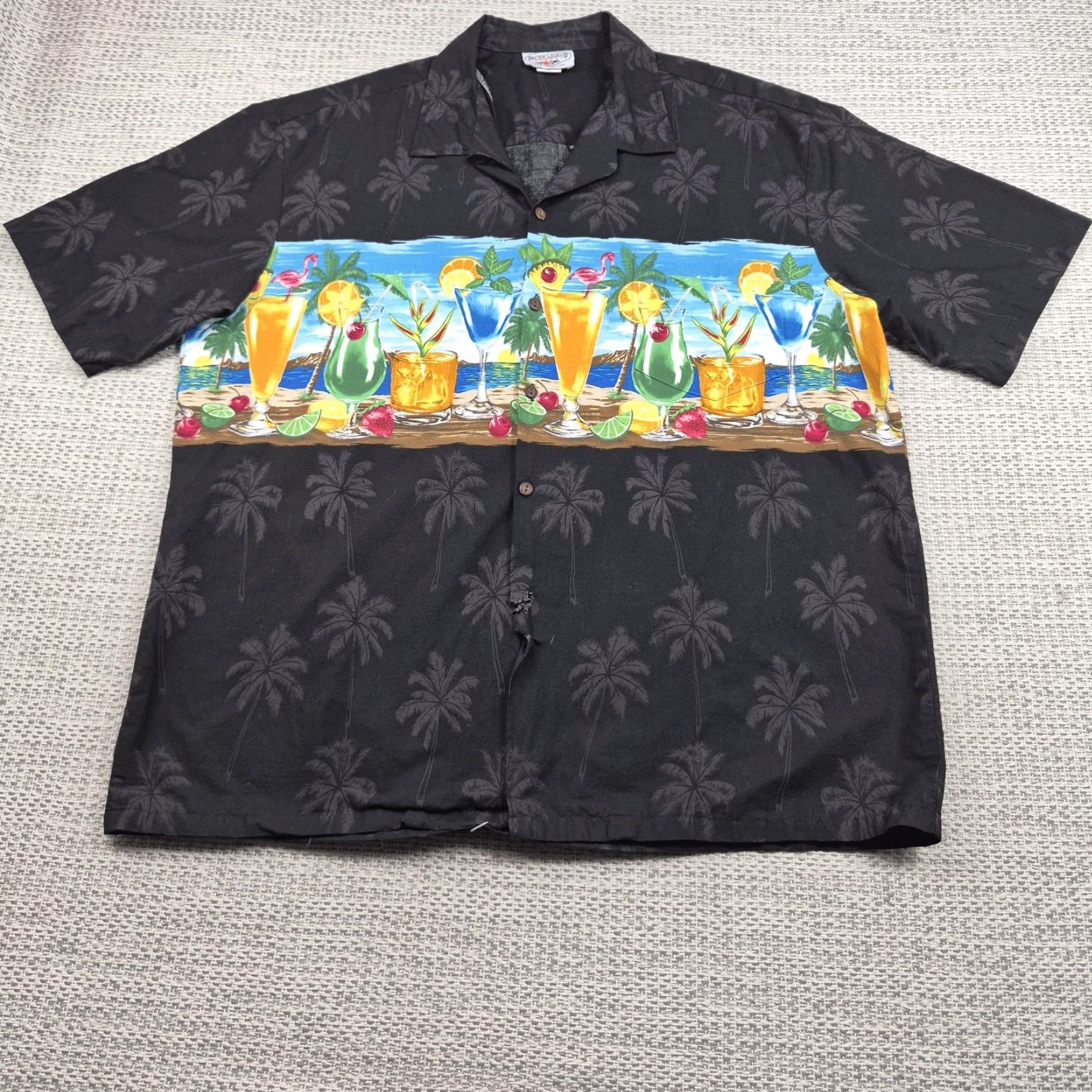 Vintage VINTAGE Pacific Legend Apparel Shirt Mens 2XL Black Hawaiian Cocktail Aloha Tropical Graphic Print Short Sleeve Button-Up Beach Mens Size US XXL / EU 58 / 5 - 2 Thumbnail