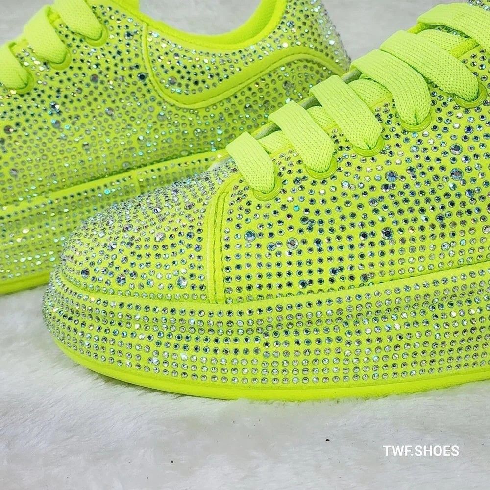 Other Dazzle Cush Bright Neon Yellow Rhinestone Platform Sneakers Size US 8 / IT 38 - 2 Thumbnail