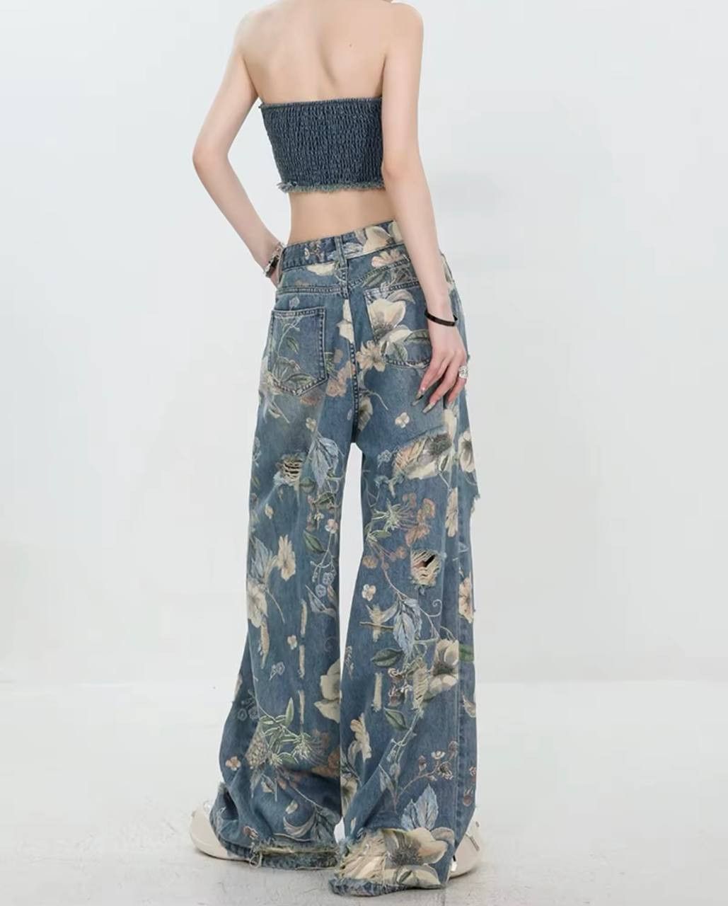 Japanese Brand × Vintage ripped wide leg pants with a design Size 26" / US 2 / IT 38 - 5 Thumbnail