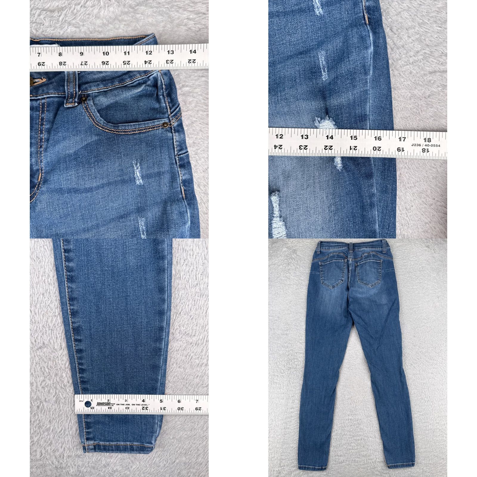 Vintage Wax Jeans Juniors Blue Denim Skinny Mid Rise 25x28 Womens Jeans 3 Distressed Pockets 5-Pocket Design Cotton Blend Cotton Size 26" / US 2 / IT 38 - 9 Thumbnail