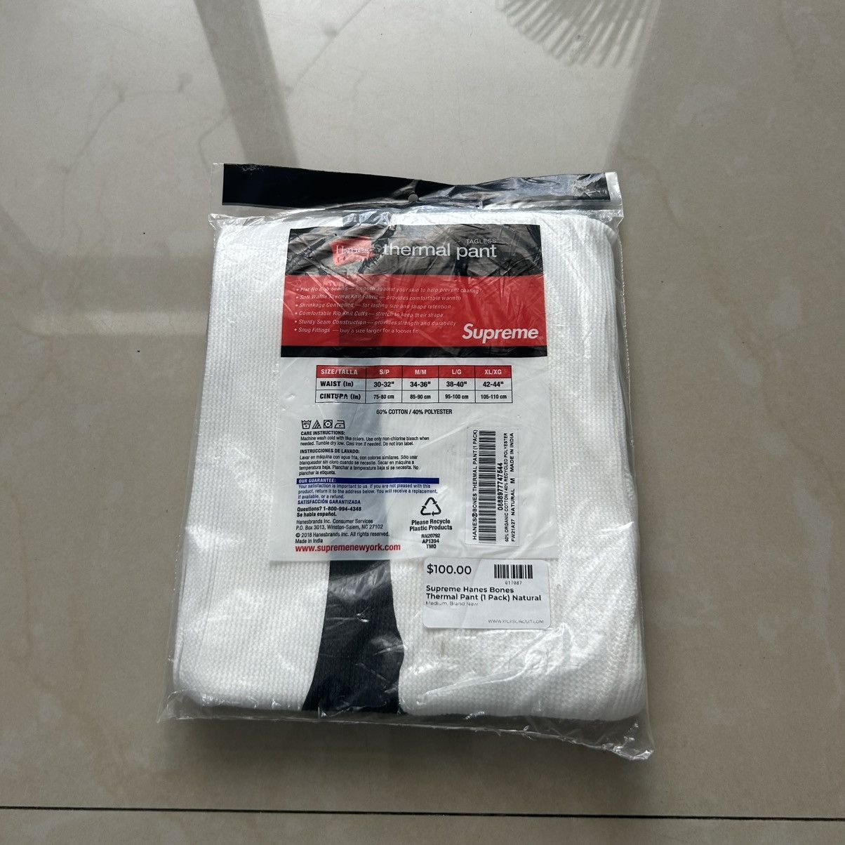 Supreme Supreme White Skelton Thermal Bottoms Size US 30 / EU 46 - 2 Thumbnail