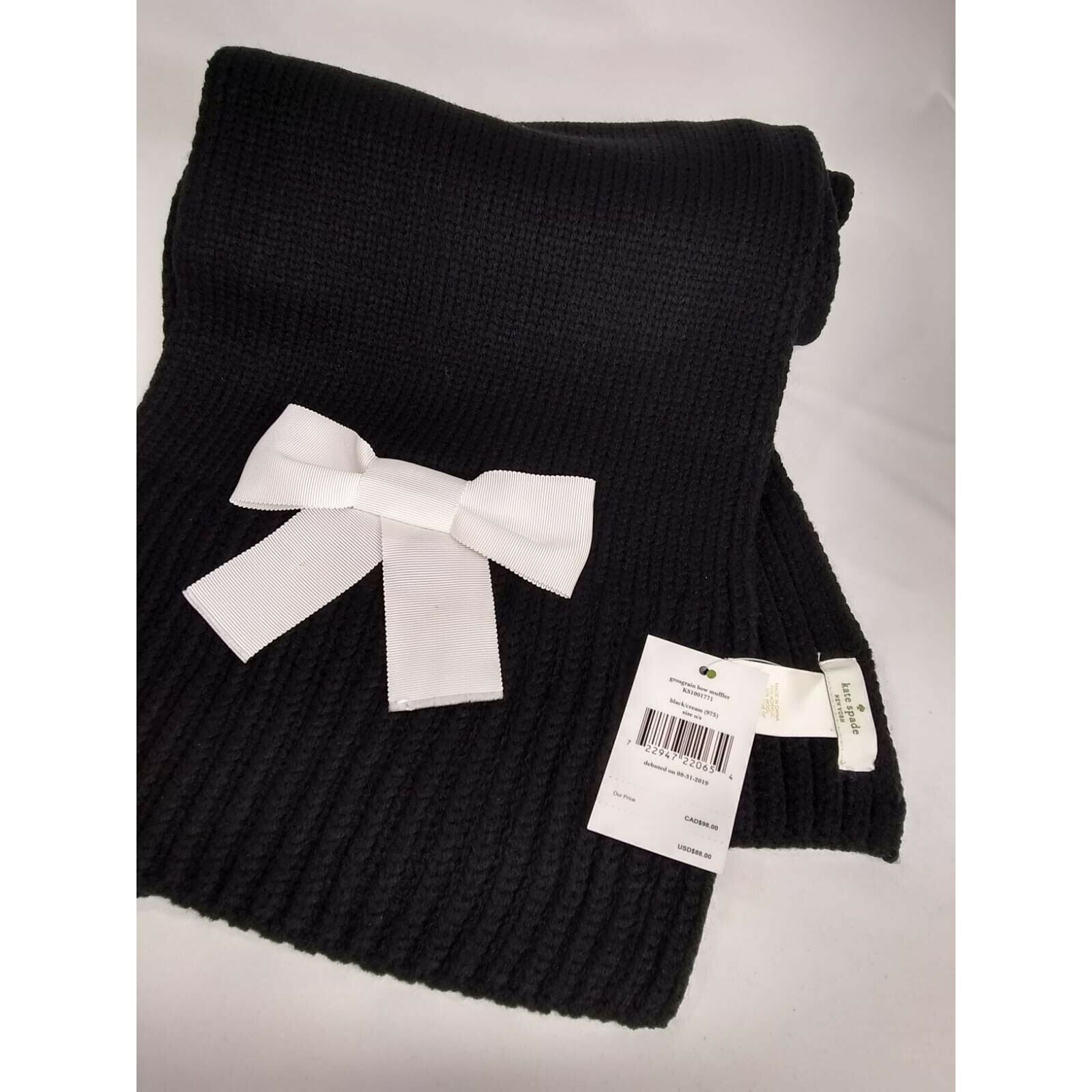 Kate Spade Kate Spade Grosgrain Bow Muffler Knit Scarf Black Size ONE SIZE - 2 Thumbnail
