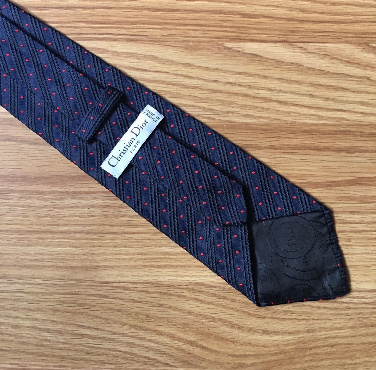 Christian Dior Monsieur Christian Dior Dark Blue Red Polka Dots Silk Mens Neck Tie Size ONE SIZE - 3 Thumbnail