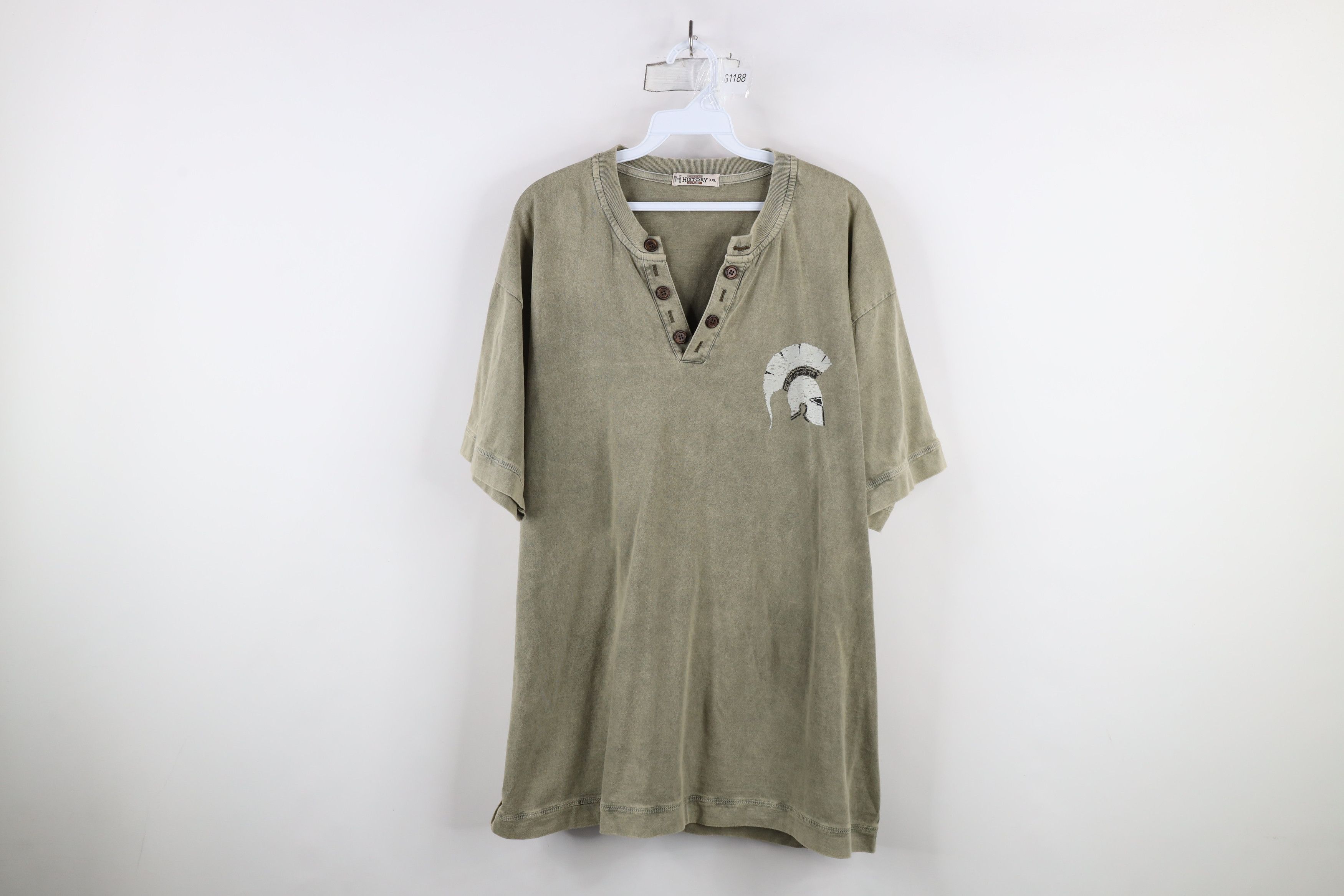 Vintage Vintage 90s Streetwear Wash Spartan Helmet Henley T-Shirt Size US XXL / EU 58 / 5 - 1 Thumbnail