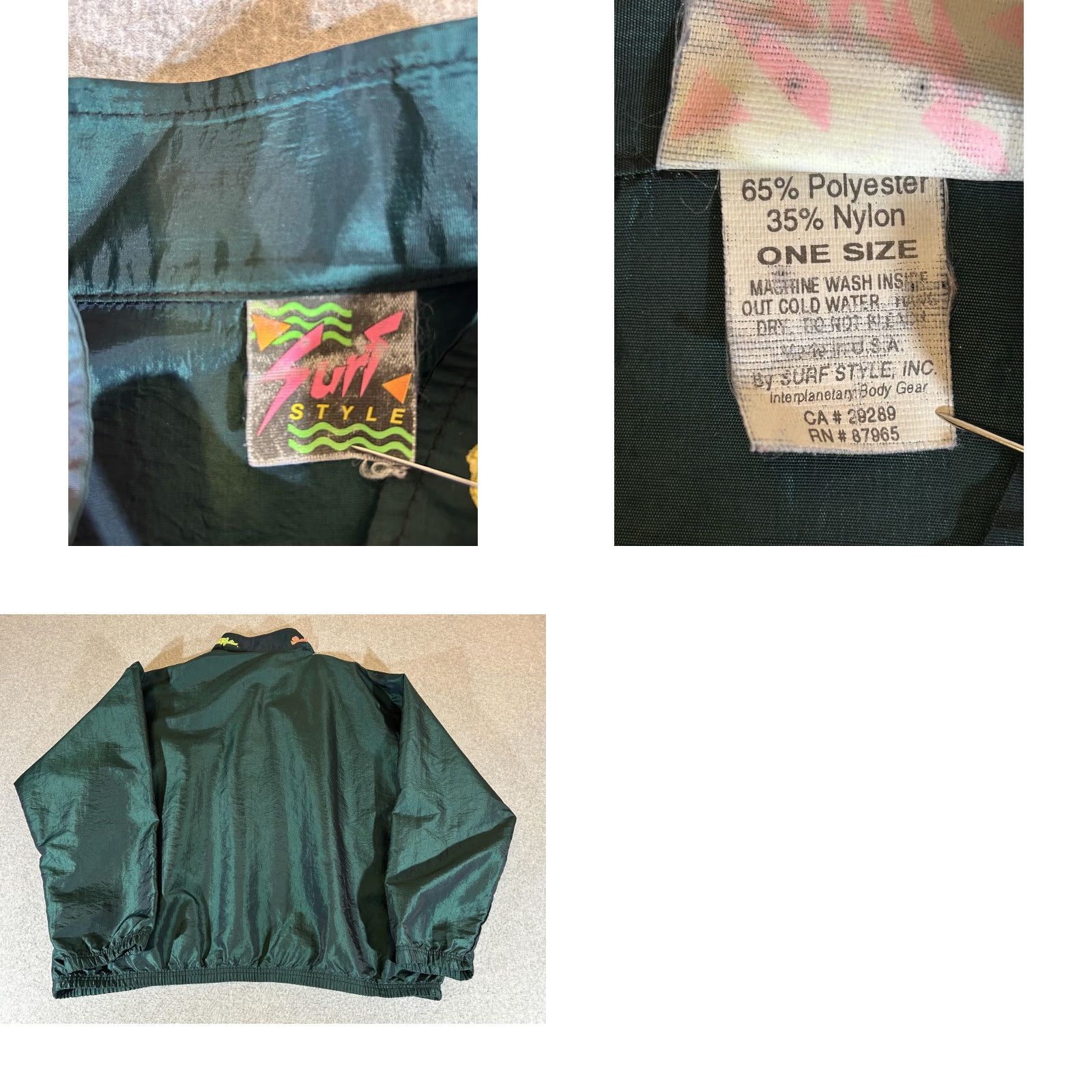 Vintage VINTAGE Surf Style Jacket Mens Green 1/4 Zip Windbreaker Pullover 80s 90s Retro Size US M / EU 48-50 / 2 - 8 Thumbnail