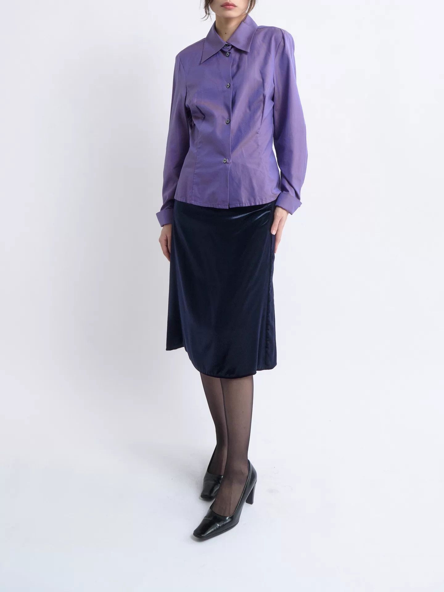 Celine CELINE 80s Purple Iridescent Tailored Shirt Women's Size 40 Size S / US 4 / IT 40 - 1 Thumbnail