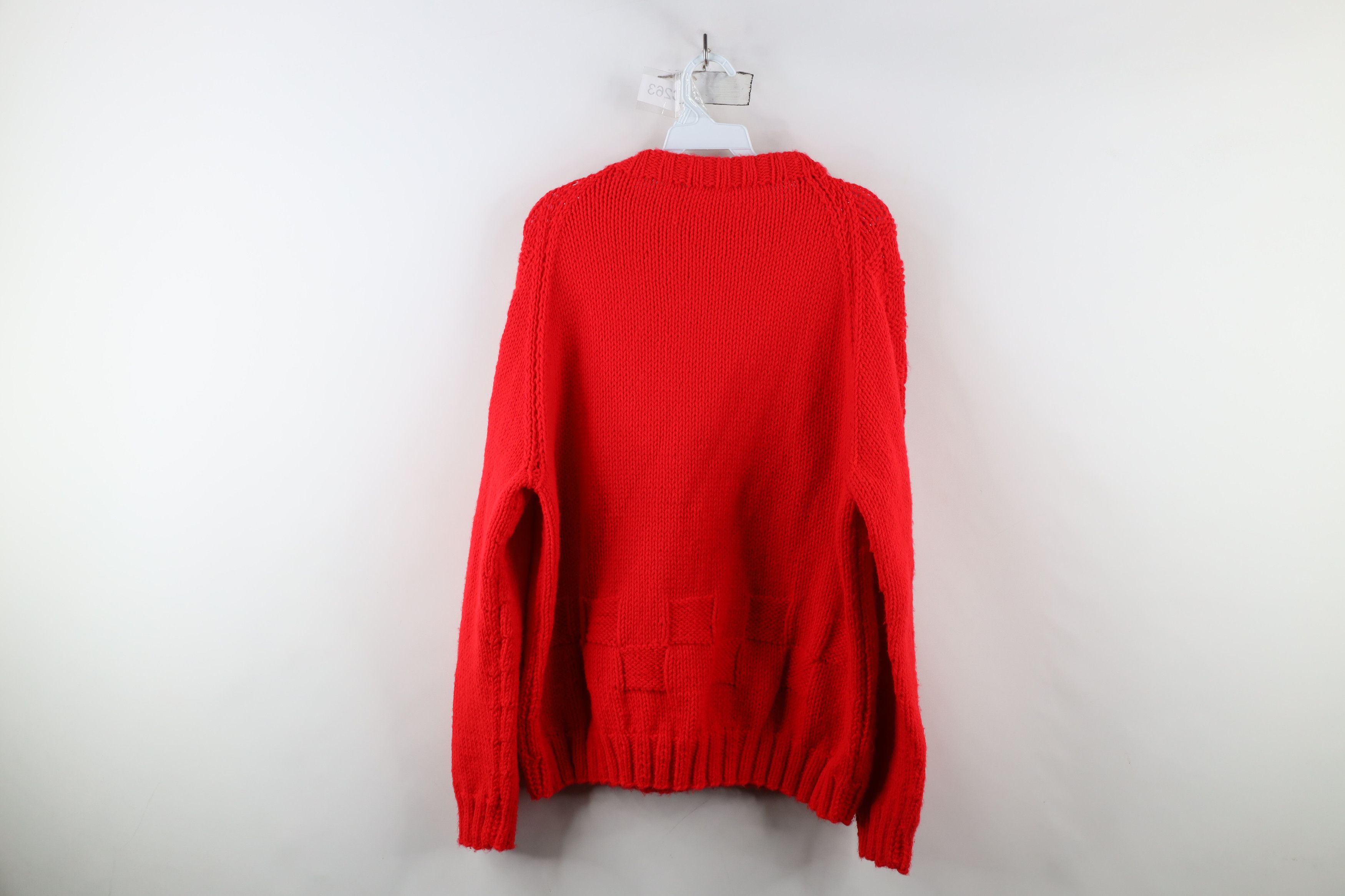 Vintage Vintage 70s Streetwear Chunky Knit Geometric Sweater Red Size XXL / US 16-18 / IT 52-54 - 10 Thumbnail