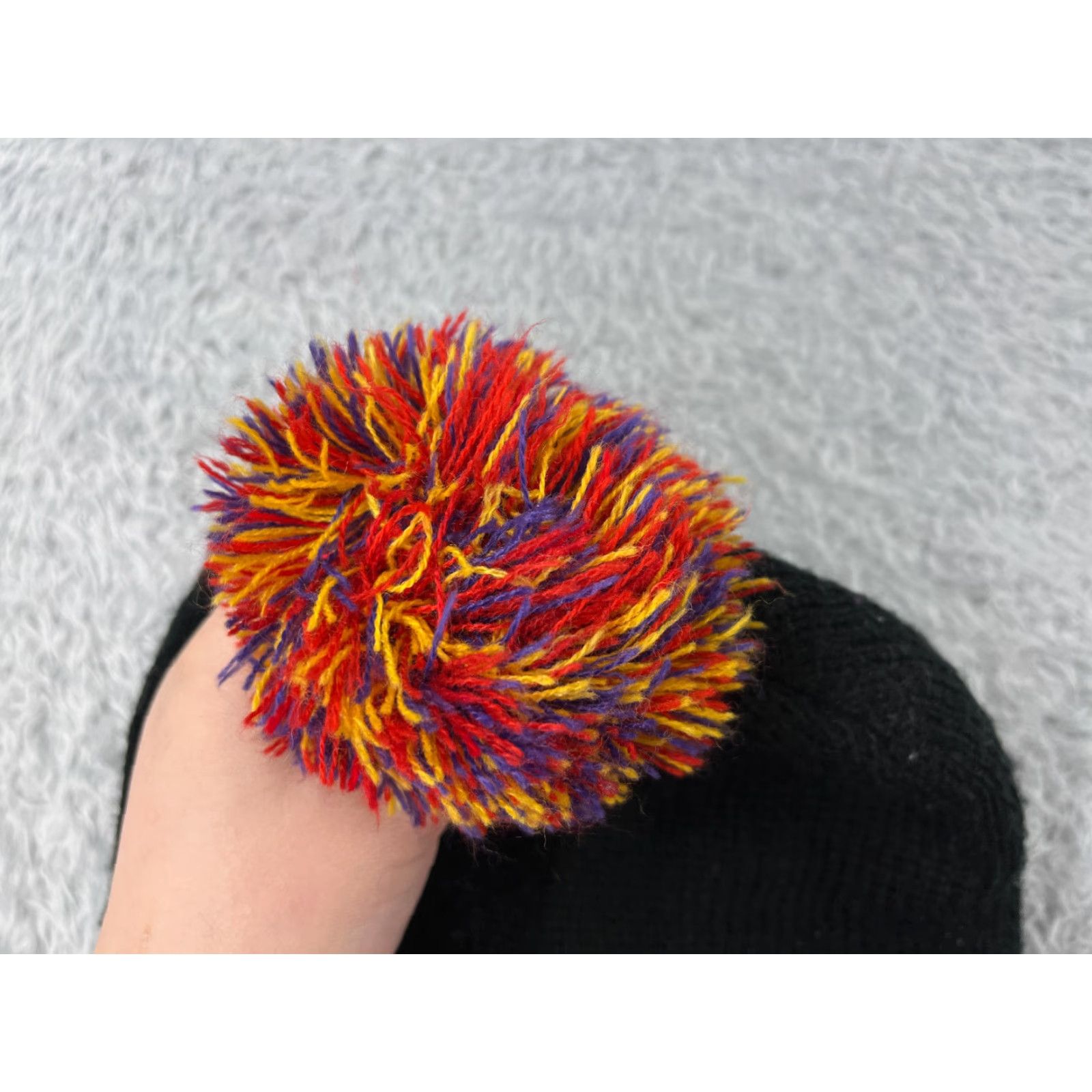 Vintage Harlem Wizards Beanie Black Red Purple Stripe Acrylic Pom Adult One Size Size ONE SIZE - 4 Thumbnail
