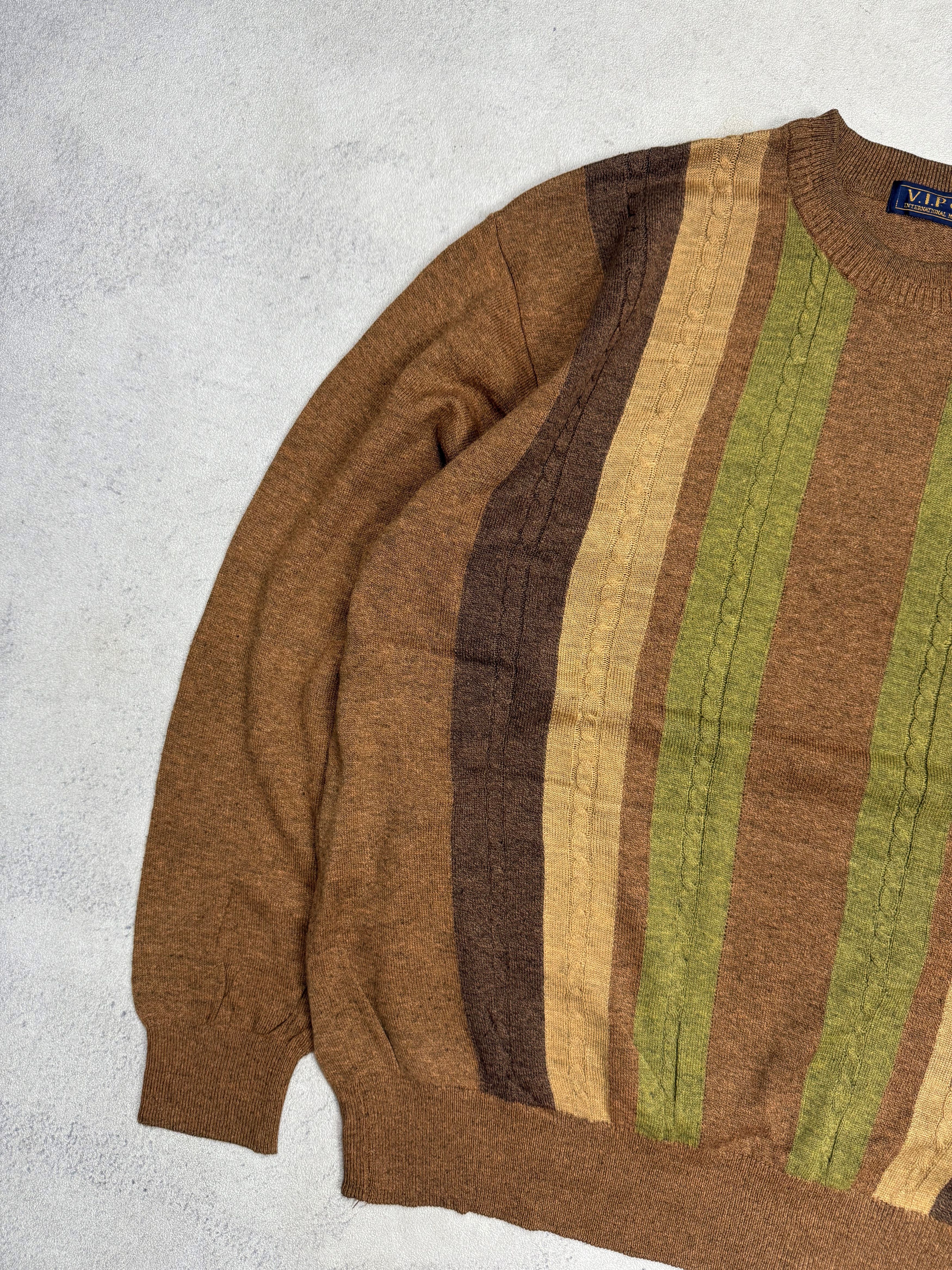 Vintage Vintage 90s V.I.P Club Brown Cable Knit Sweater Size US S / EU 44-46 / 1 - 4 Thumbnail