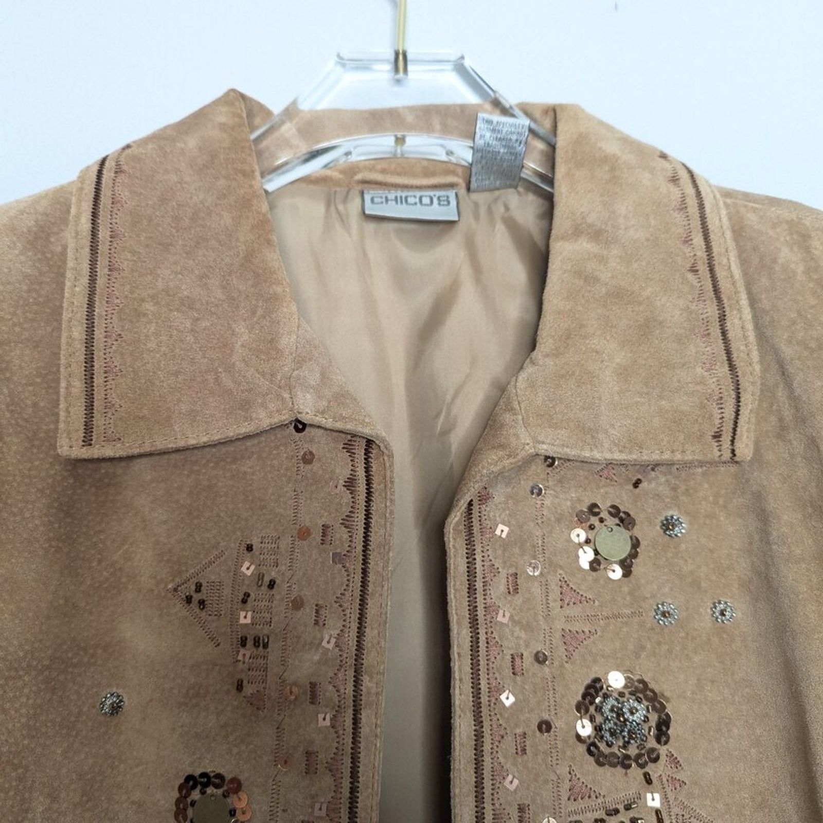 Chicos Chico's Vintage Tan Suede Long Sleeve Open Front Jacket Size L / US 10 / IT 46 - 10 Thumbnail