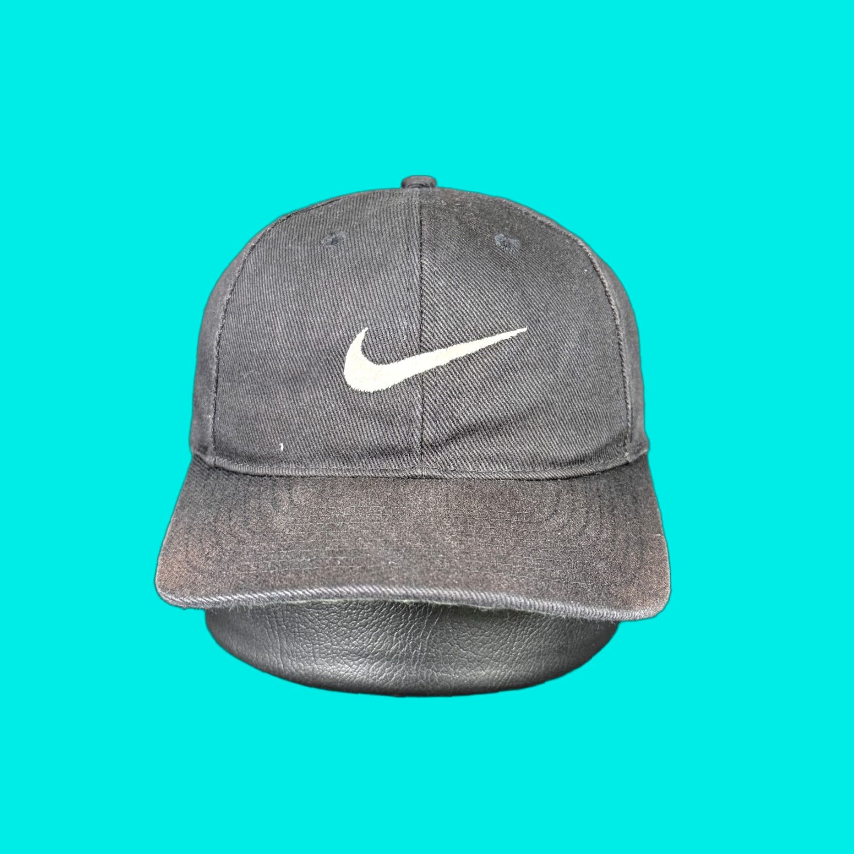 VINTAGE Nike Snap Back Cap Men One Size Black Big Swoosh Embroidered 90s Hat Adjustable Snapback Mens
