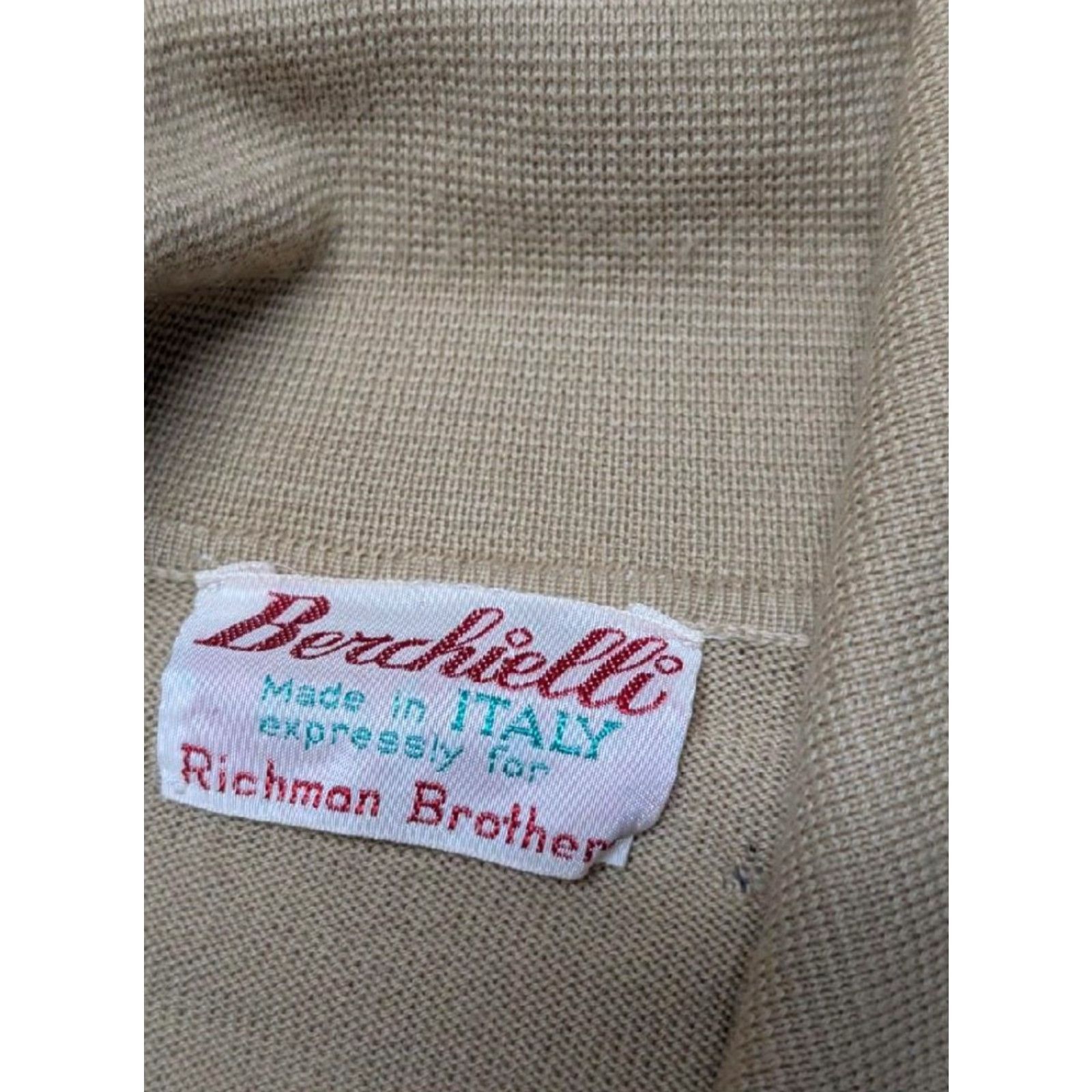 Vintage VINTAGE Richman Brothers Sweater ITALY Wool Tan M Leather Trim WIDE LAPEL Mens Pullover Long Sleeve Knit Neck Zip 1960s Size US M / EU 48-50 / 2 - 7 Thumbnail