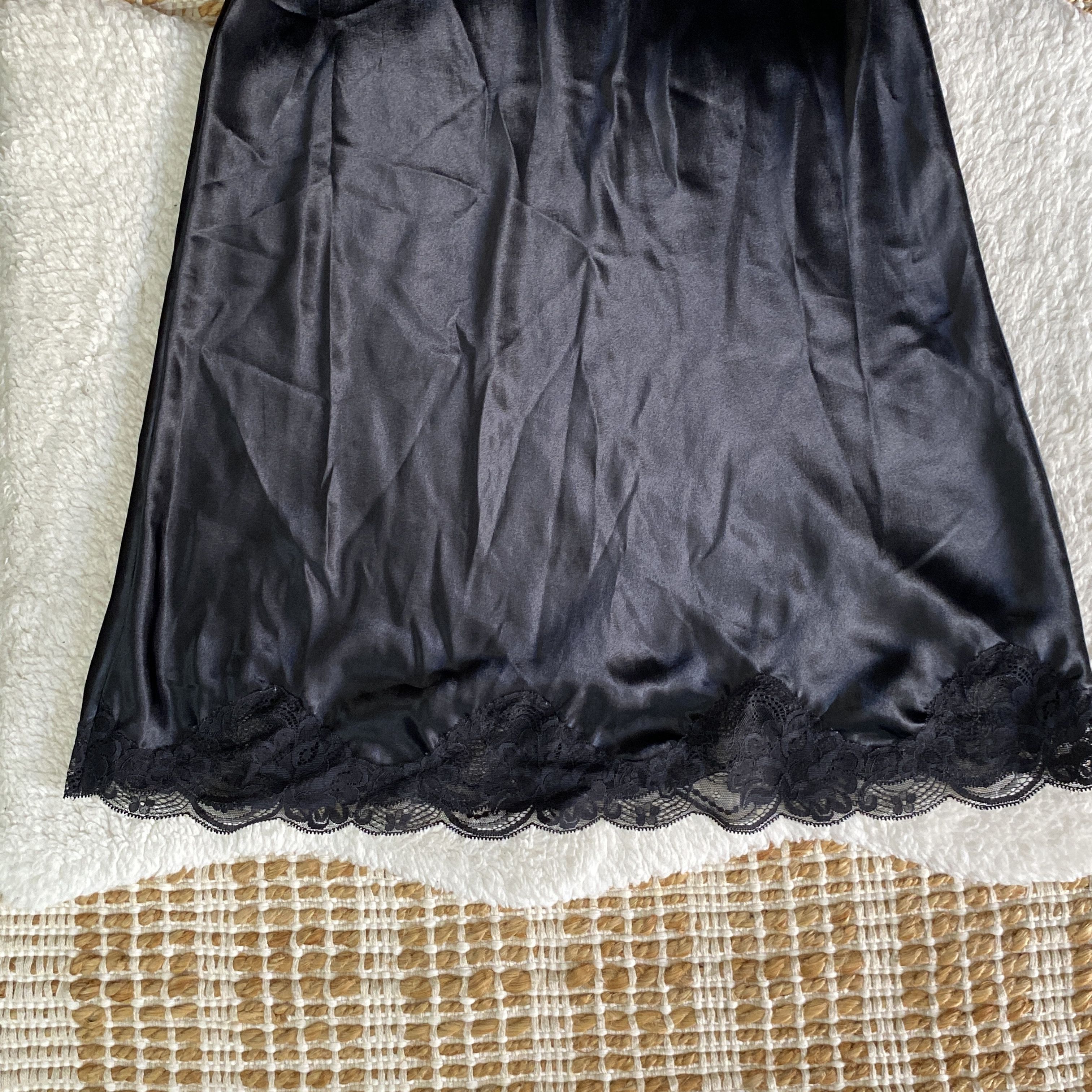 Vintage Vintage Black Satin Lace Trim Slip Dress Midi Size S / US 4 / IT 40 - 9 Thumbnail