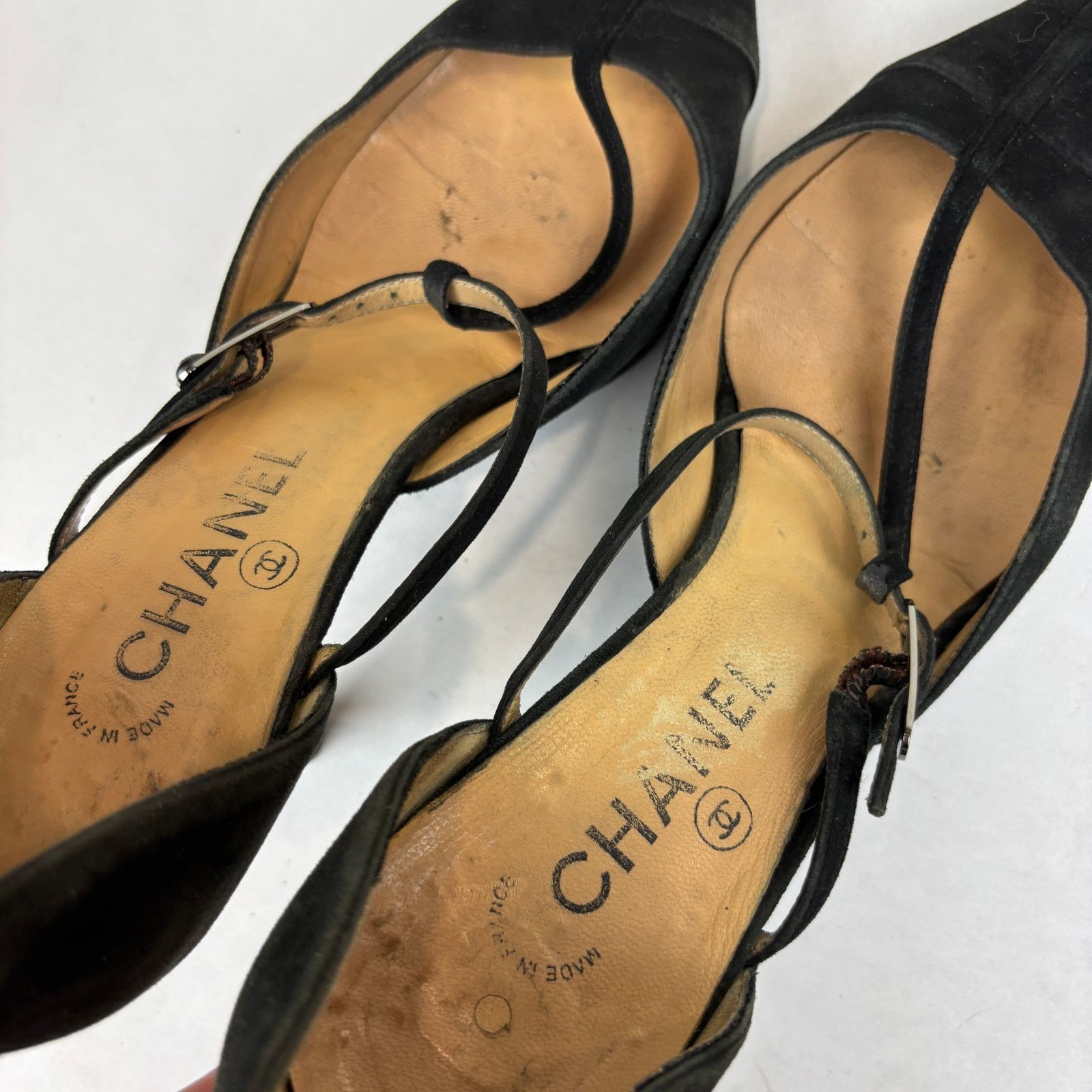 Chanel × Vintage VTG Chanel Suede Strappy Pointed Toe Kitten Heels Women's 39 Size US 9 / IT 39 - 10 Thumbnail