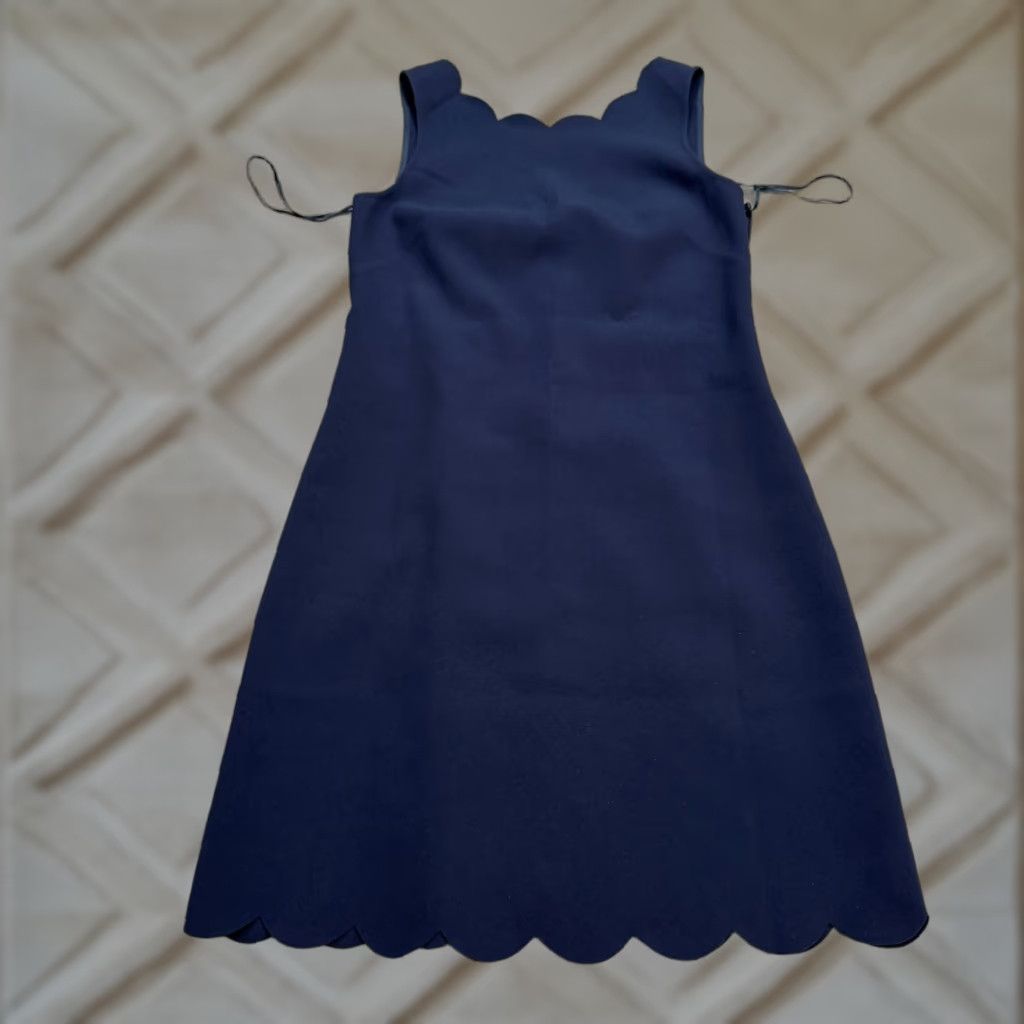 J.Crew J.Crew Scalloped Hem Midi Sheath Dress Womens 4 Navy Blue Sleeveless Stretch Size S / US 4 / IT 40 - 1 Thumbnail