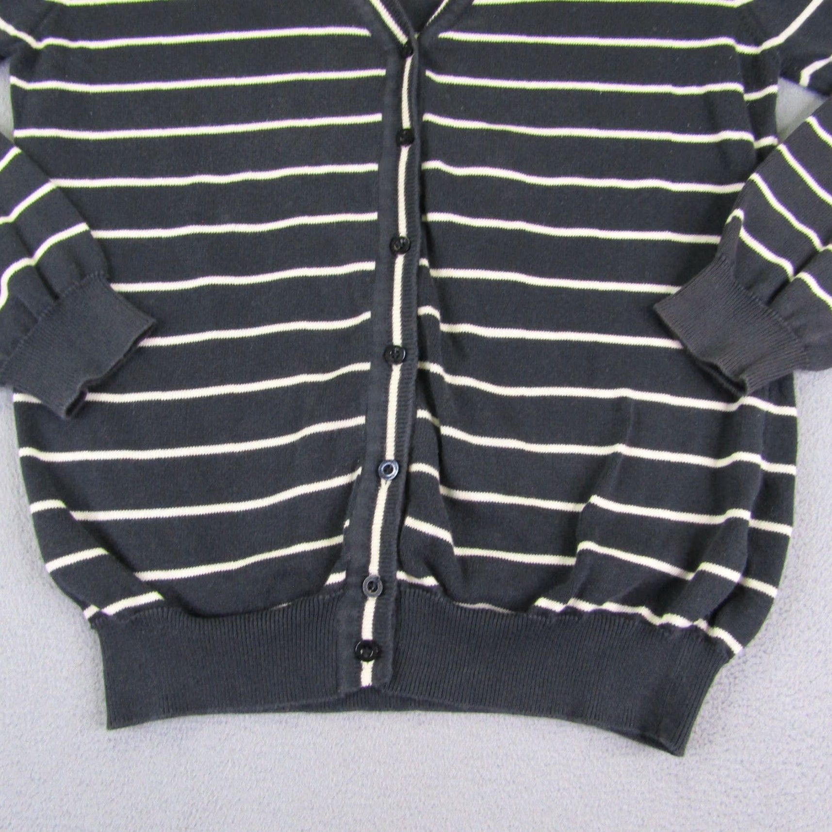 Barbour VINTAGE Barbour Cardigan Sweater Womens 14 Navy Cream Striped Knit Cotton Button Up V-Neck Size XL / US 12-14 / IT 48-50 - 3 Thumbnail